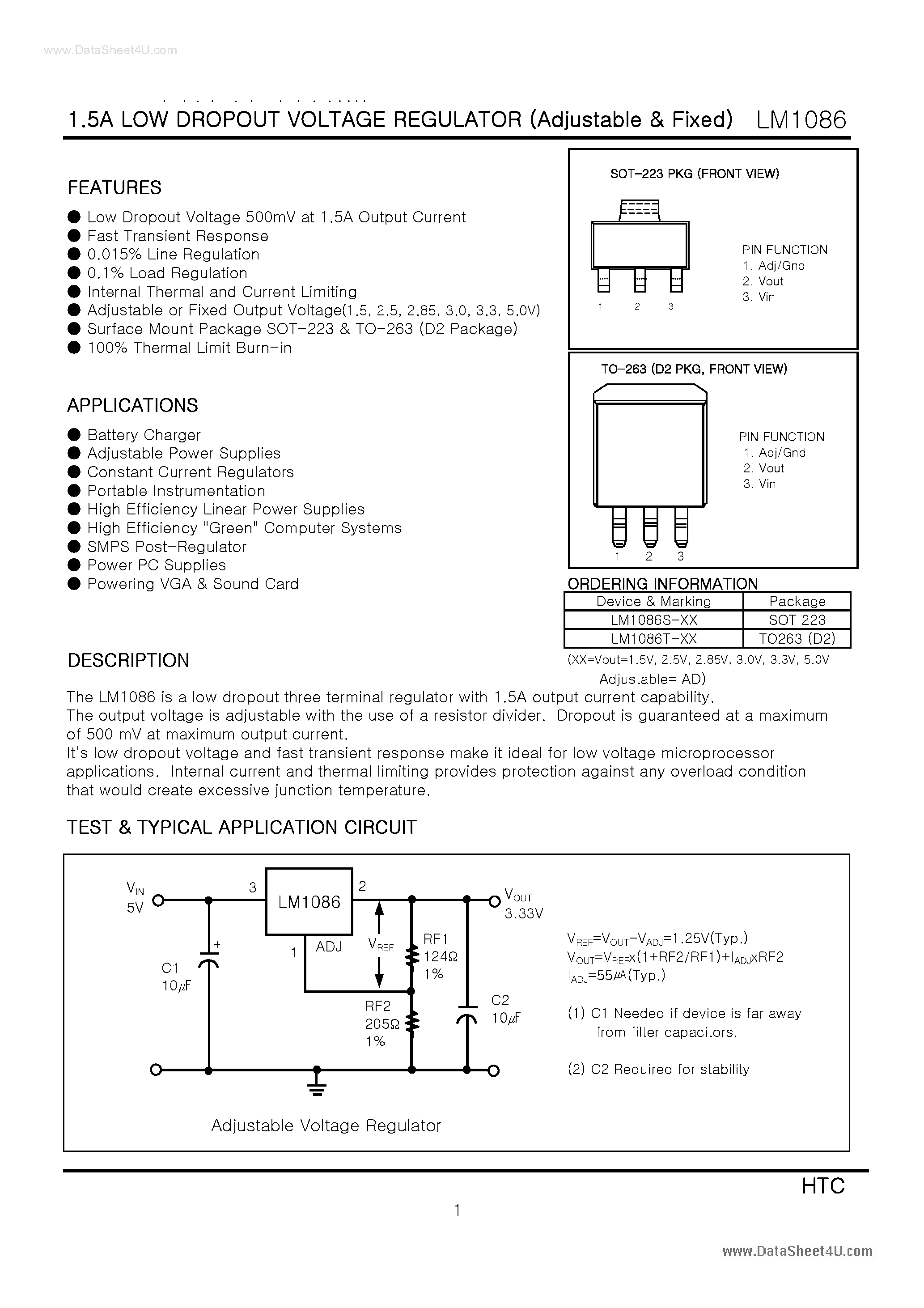 Даташит LM1086 - 1.5A LOW DROPOUT VOLTAGE REGULATOR страница 1