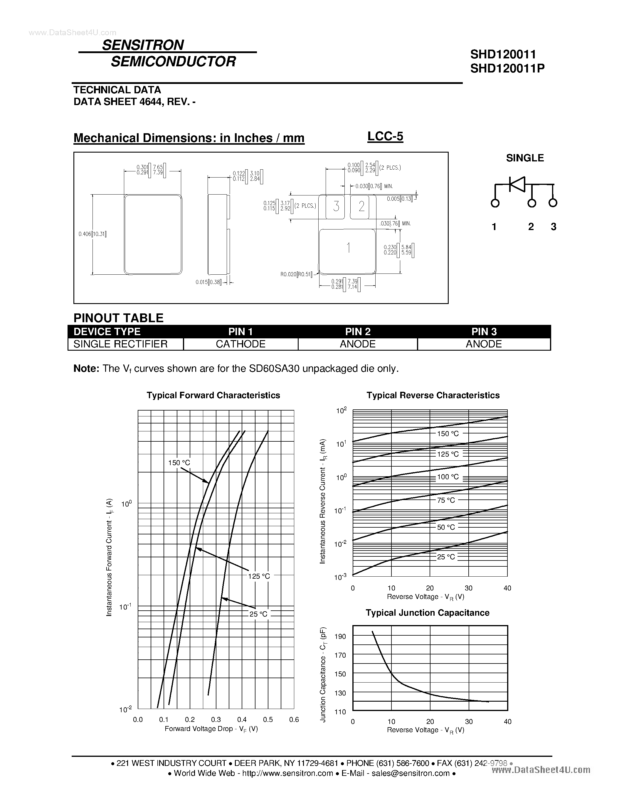 Datasheet SHD120011 page 2 Datasheet SHD120011 - HERMETIC SCHOTTKY RECTIFIER page 2