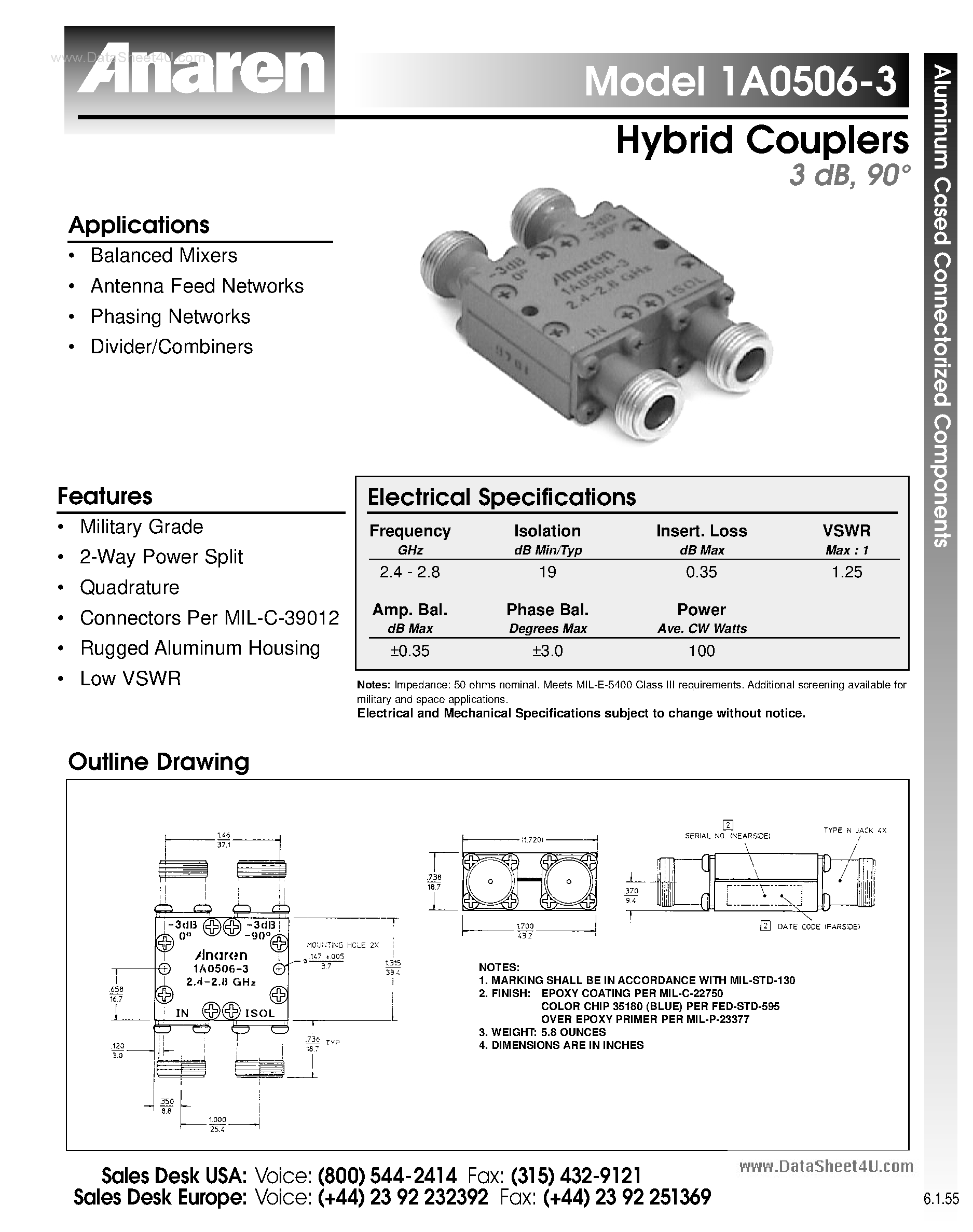 Datasheet 1A0506-3 - Hybrid Couplers page 1