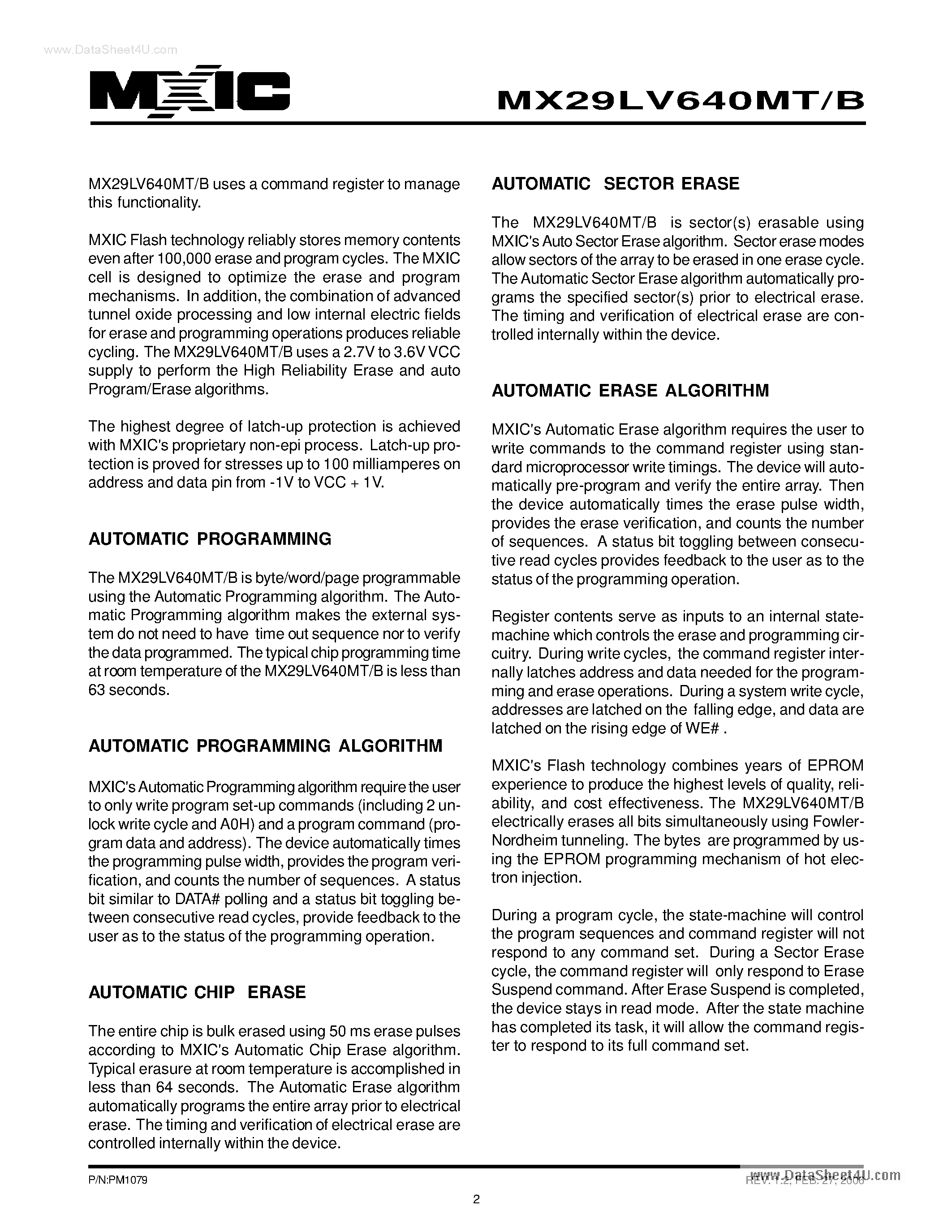 Datasheet MX29LV640MB - 64M-BIT [8M x 8/4M x 16] SINGLE VOLTAGE 3V ONLY FLASH MEMORY page 2