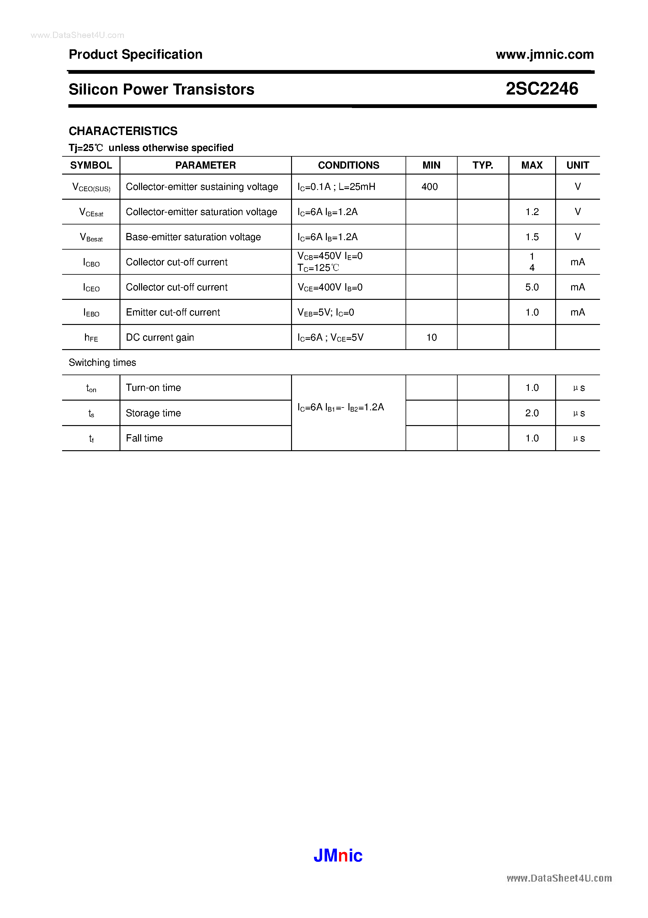 Datasheet 2SC2246 page 2 Datasheet 2SC2246 - Silicon Power Transistors page 2
