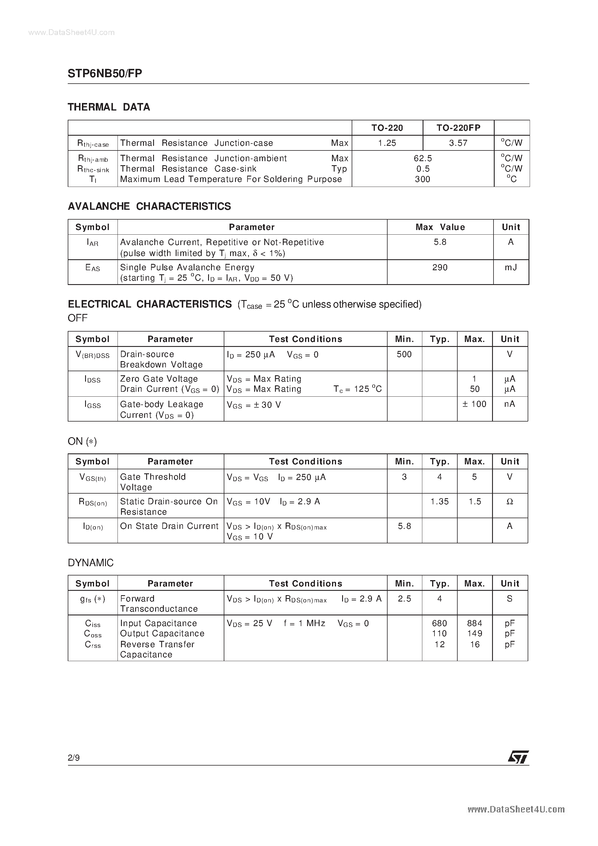 Datasheet P6NB50FP - Search -----> STP6NB50FP page 2