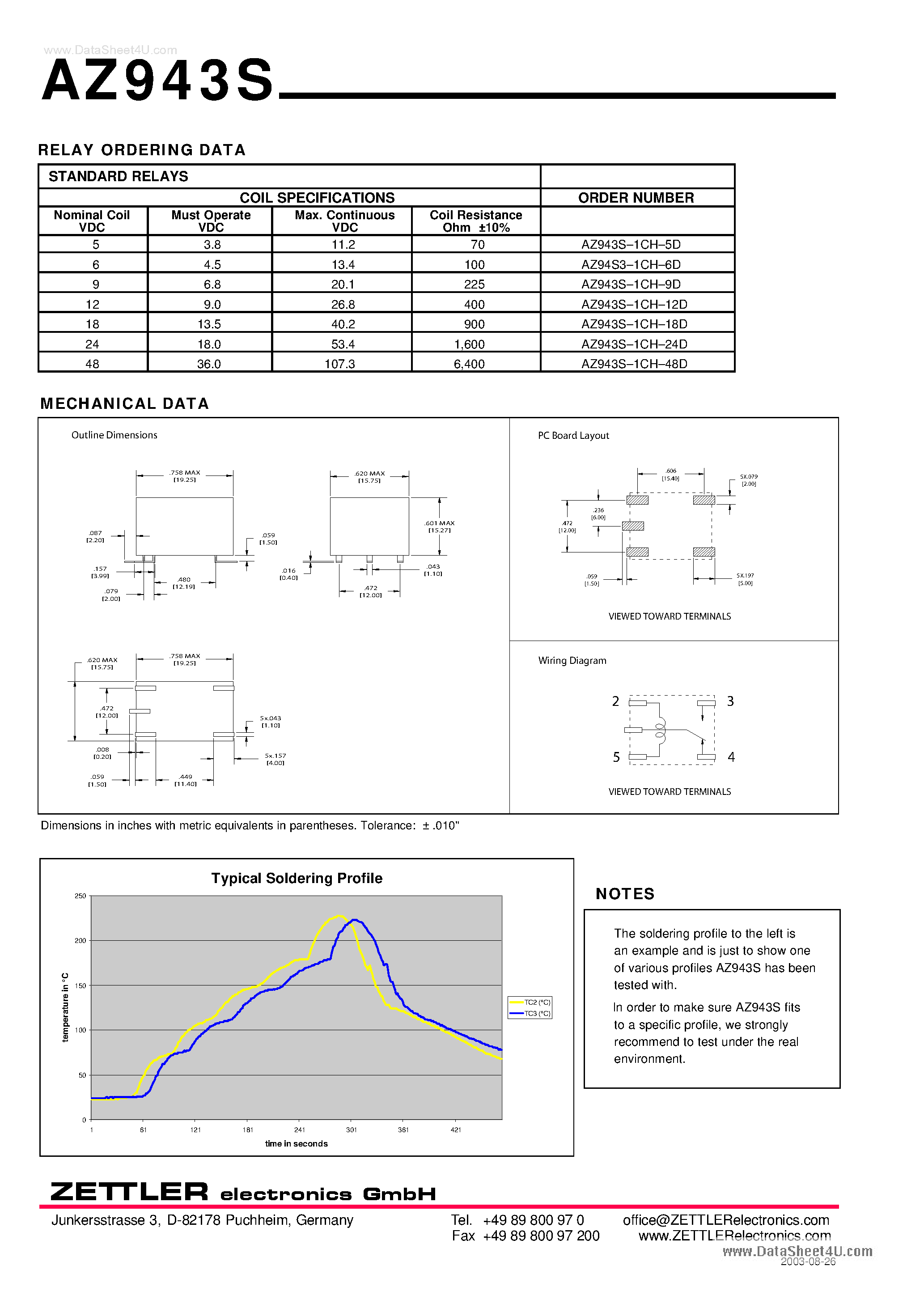 Даташит на микросхему AZ943S страница 2 Даташит AZ943S - 15 AMP MINIATURE PC BOARD RELAY SMT страница 2