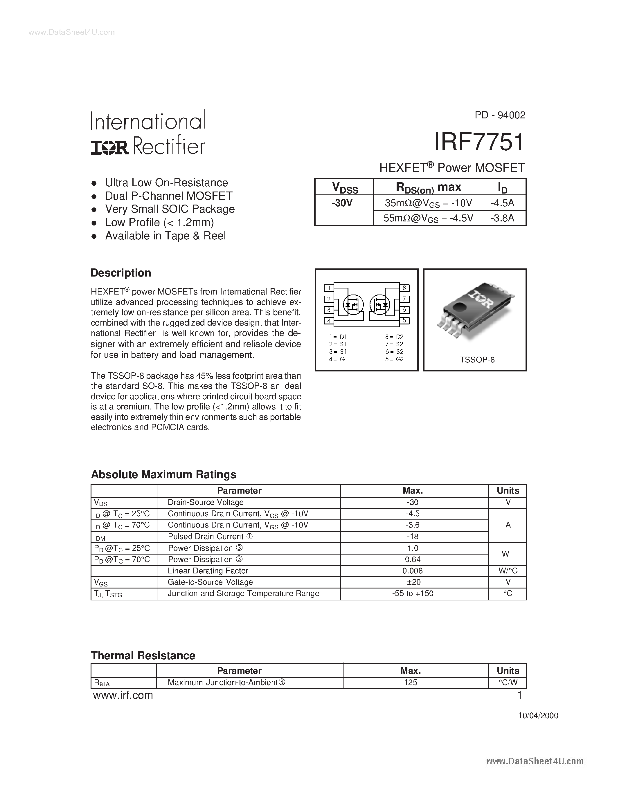 Datasheet F7751 - Search -----> IRF7751 page 1