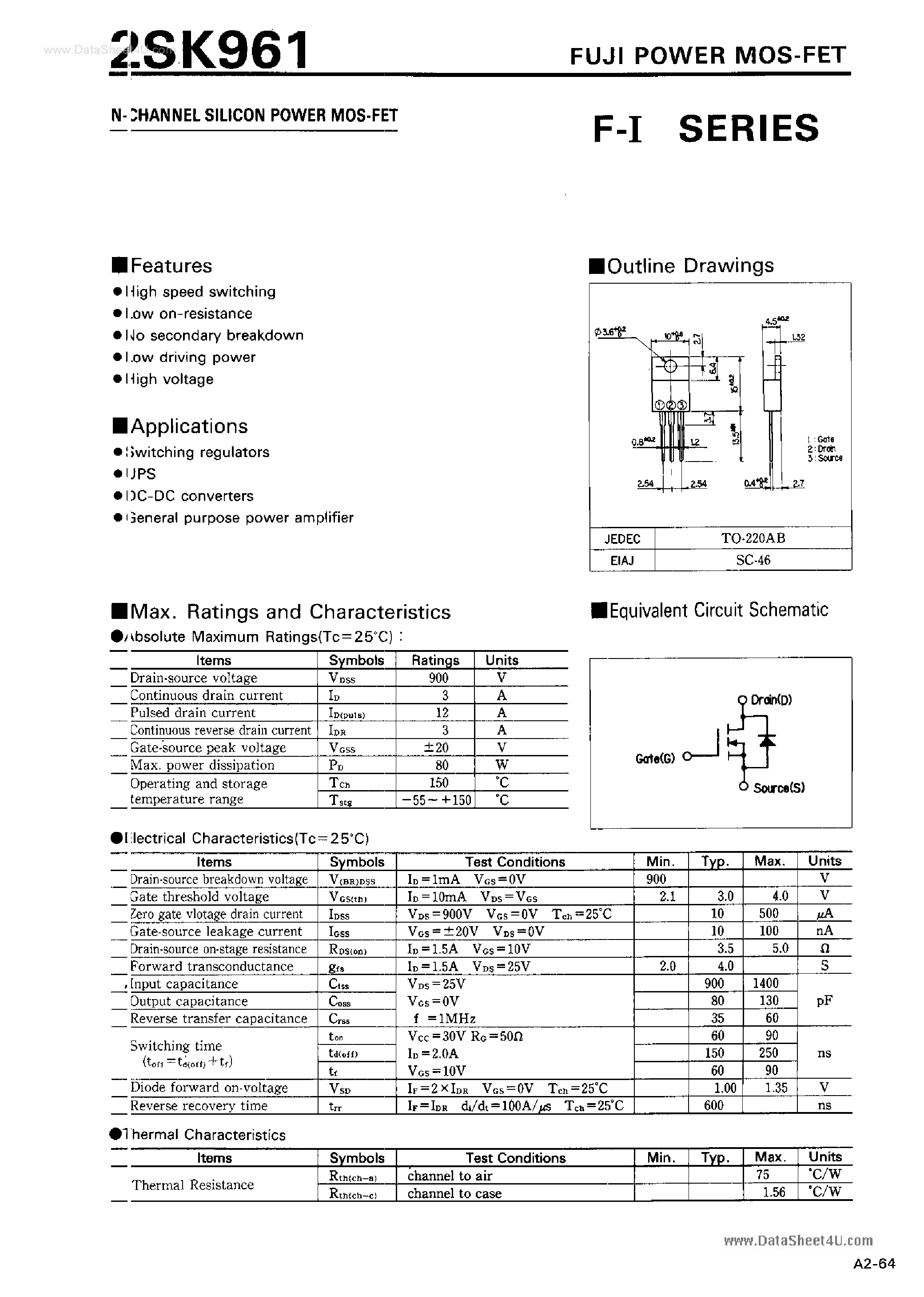 Datasheet K961 - Search -----> 2SK961 page 1