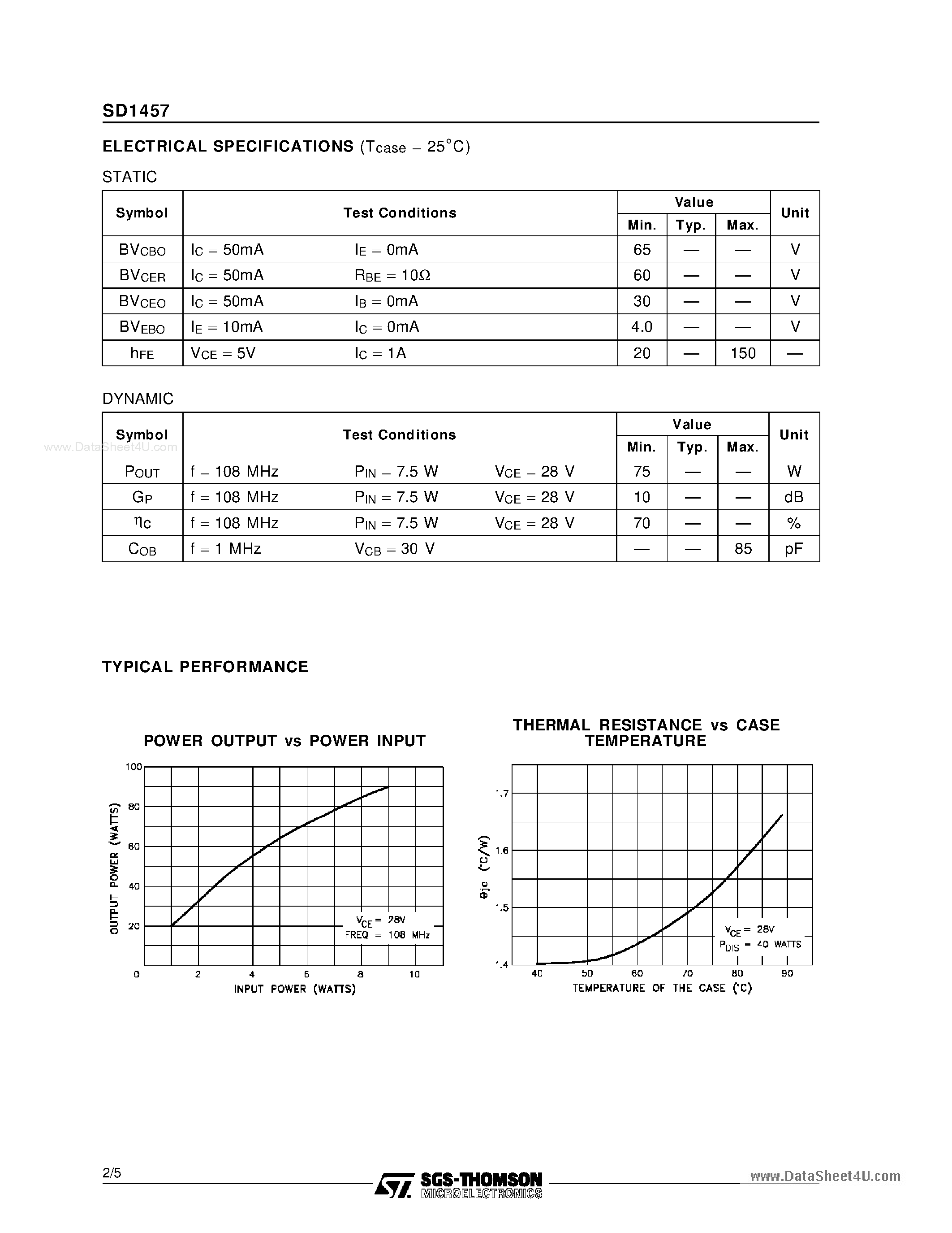 Datasheet SD1457 - RF & MICROWAVE TRANSISTORS page 2