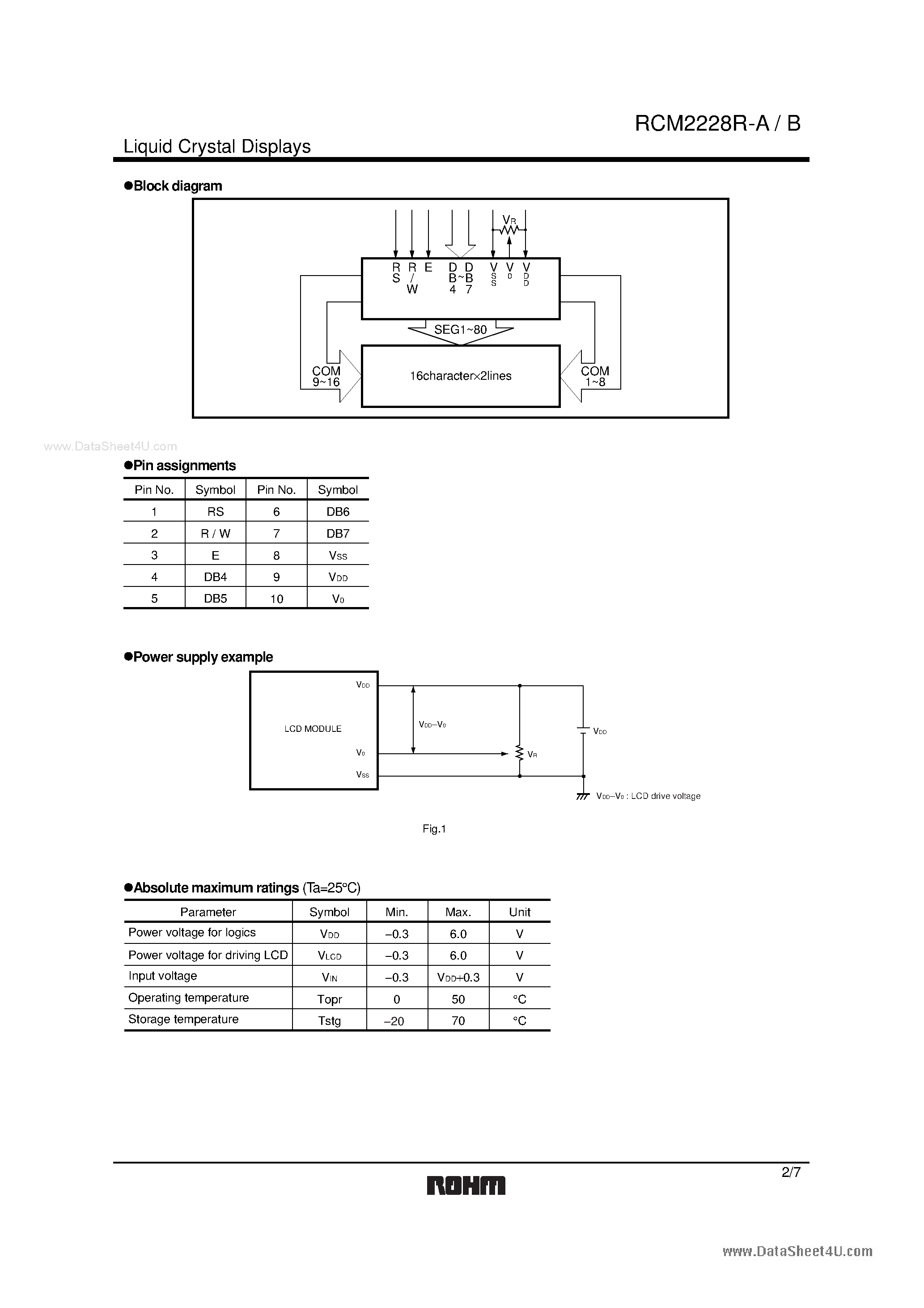 Datasheet RCM2228R-A - 16 characters x 2 lines COG module page 2