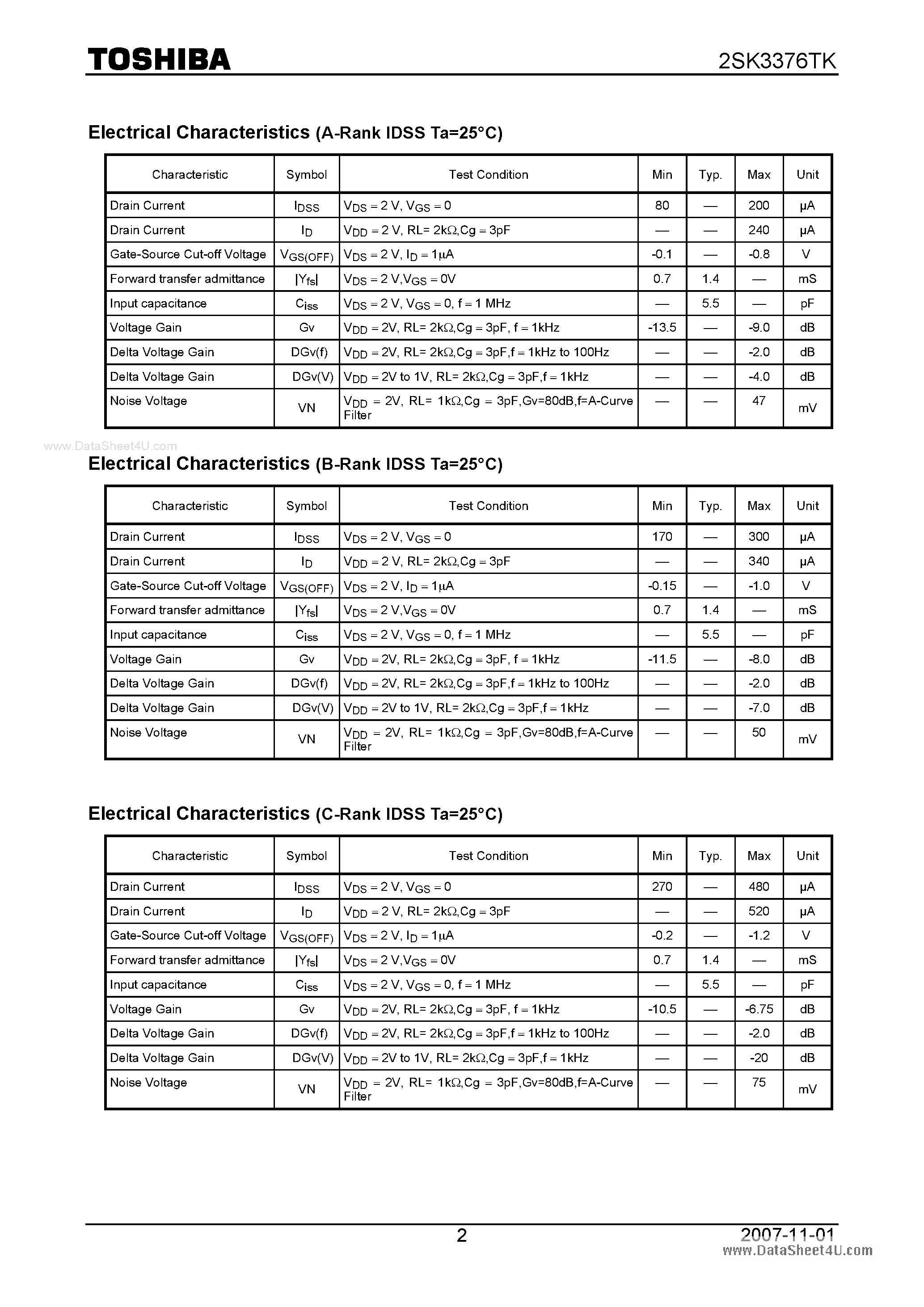 Datasheet 2SK3376TK - Silicon N Channel Junction Type page 2