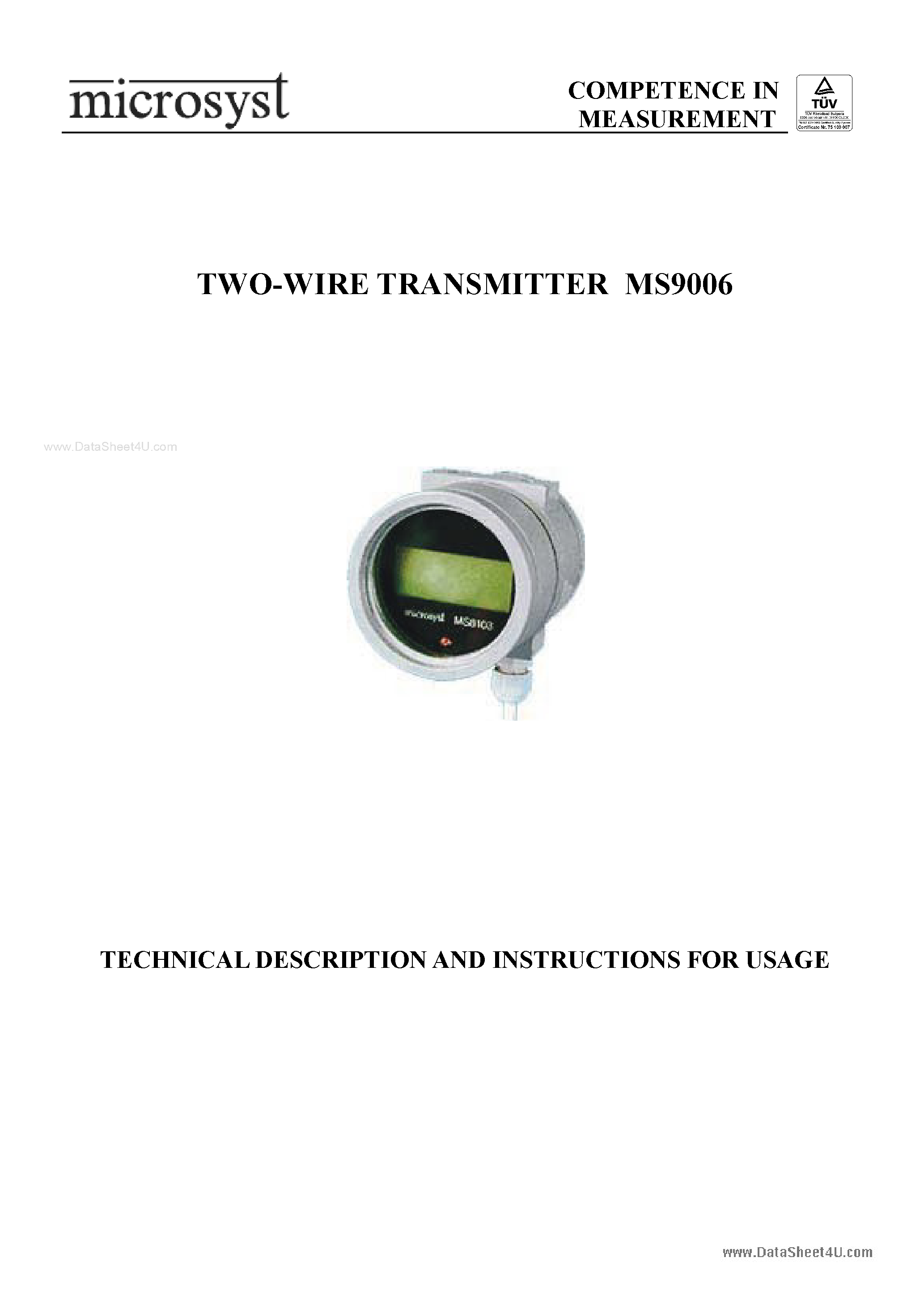 Datasheet MS9006 - 2-Wire Transmitter page 1