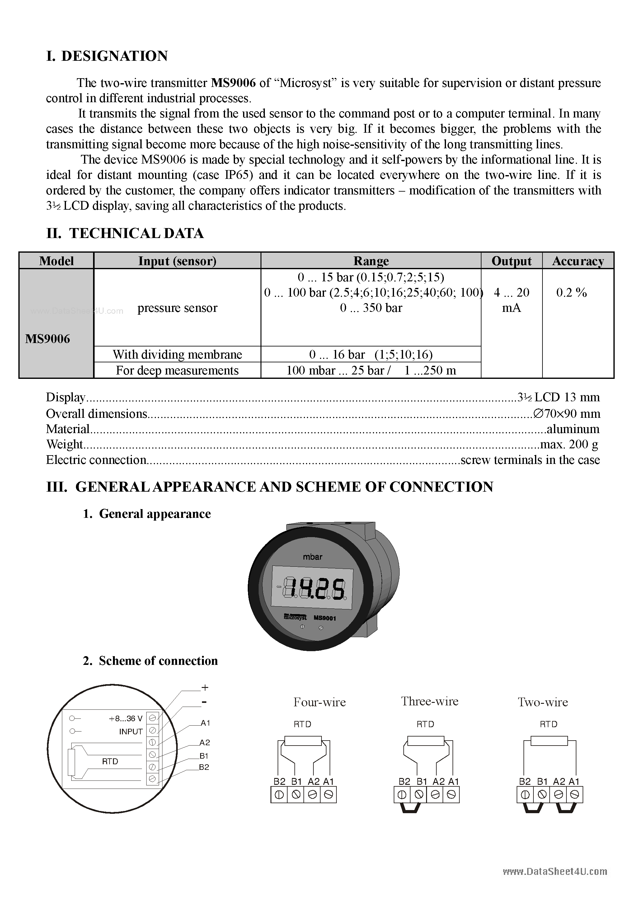 Datasheet MS9006 - 2-Wire Transmitter page 2