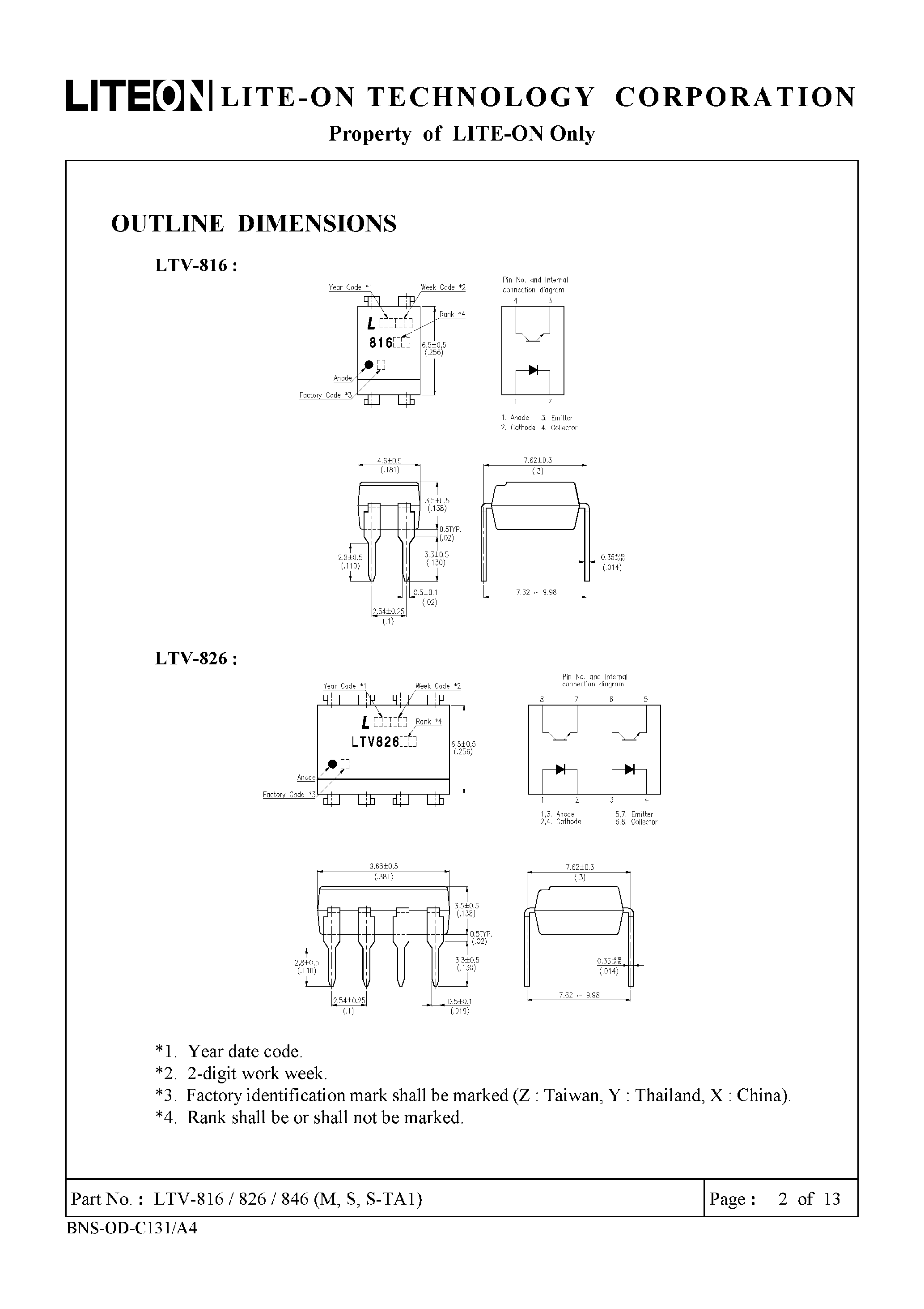 Datasheet LTV-816 page 2 Datasheet LTV-816 - Transistor/Diode Output Optocoupler page 2