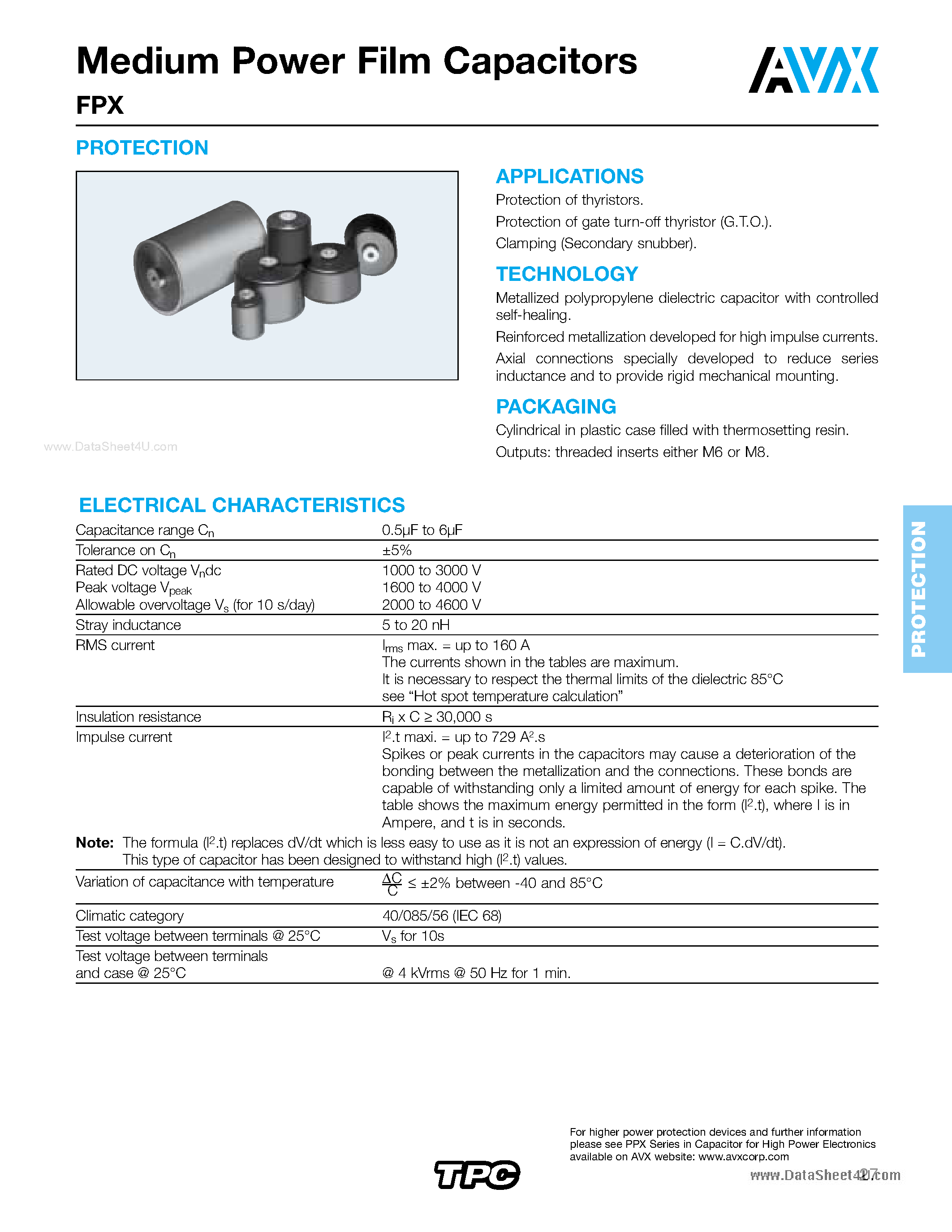 Datasheet FPX66xxxxxJ - (FPX Series) Medium Power Film Capacitors page 1
