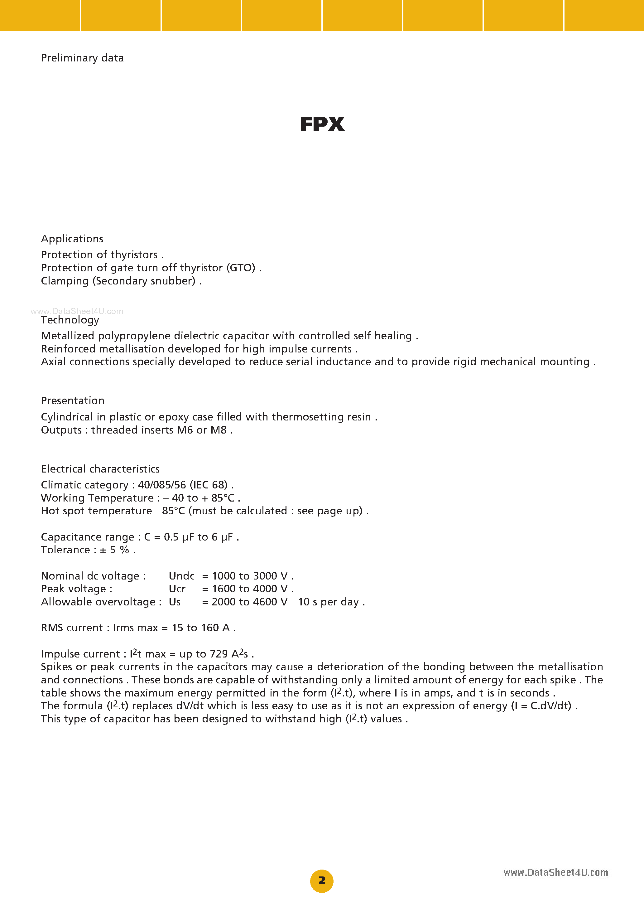 Datasheet FPX66xxxxxJ page 2 Datasheet FPX66xxxxxJ - (FPX Series) Capacitor page 2
