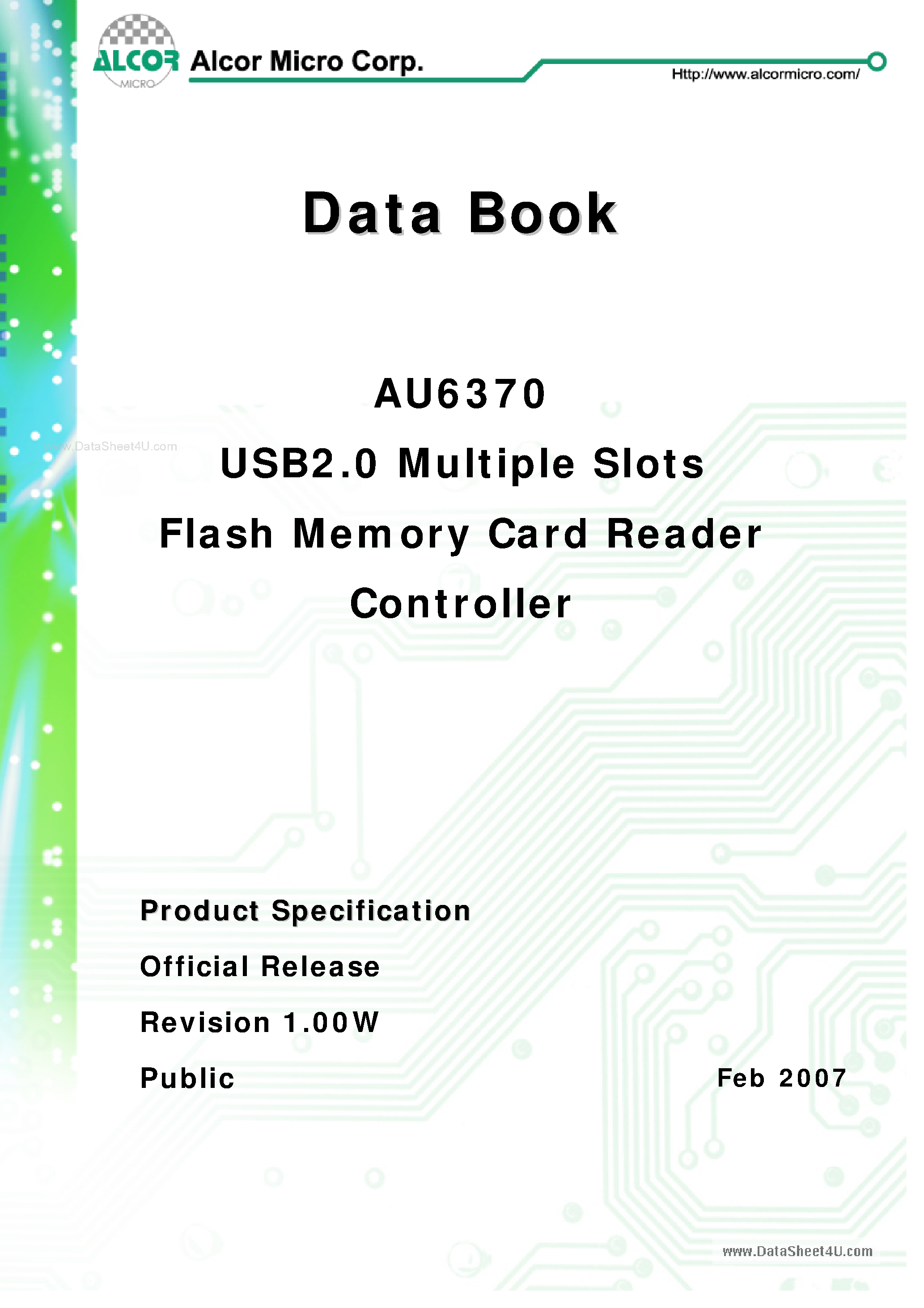 Datasheet AU6370 page 1 Datasheet AU6370 - USB2.0 Multiple Slots Flash Memory Card Reader page 1