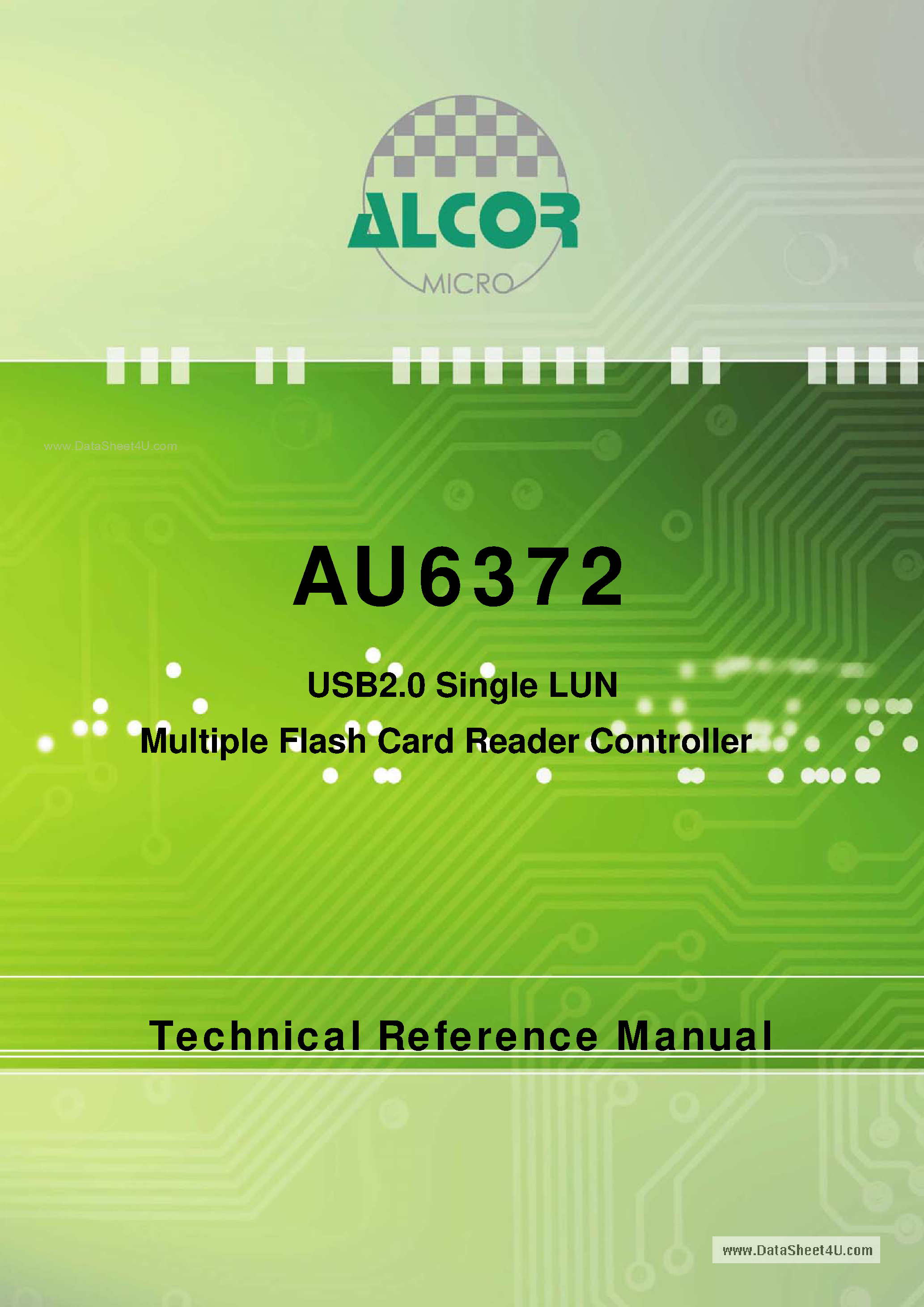Datasheet AU6372 - USB2.0 Single LUN Multiple Flash Card Reader Controller page 1