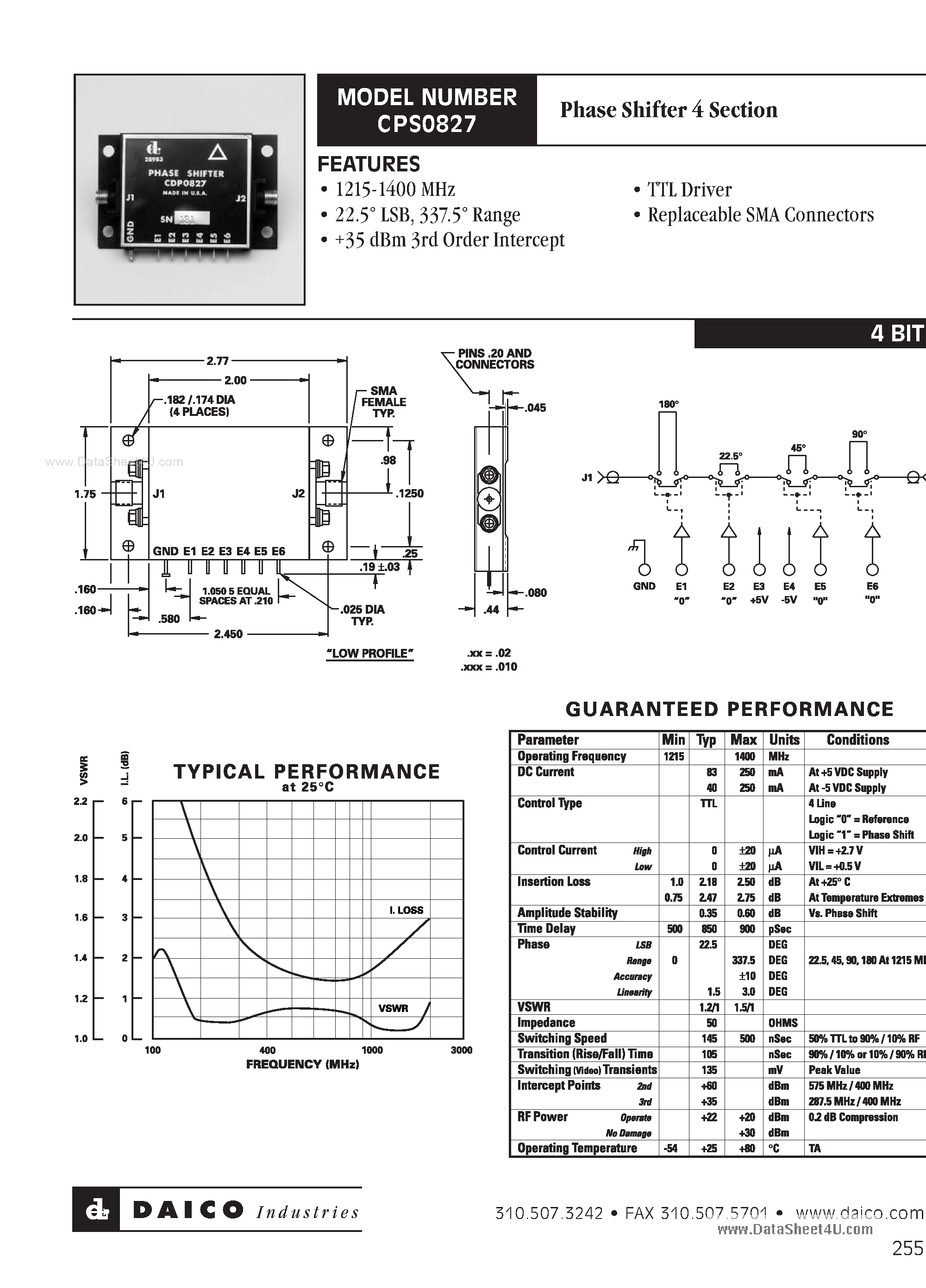 Datasheet CPS0827 page 1 Datasheet CPS0827 - Phase Shifter 4 Section page 1