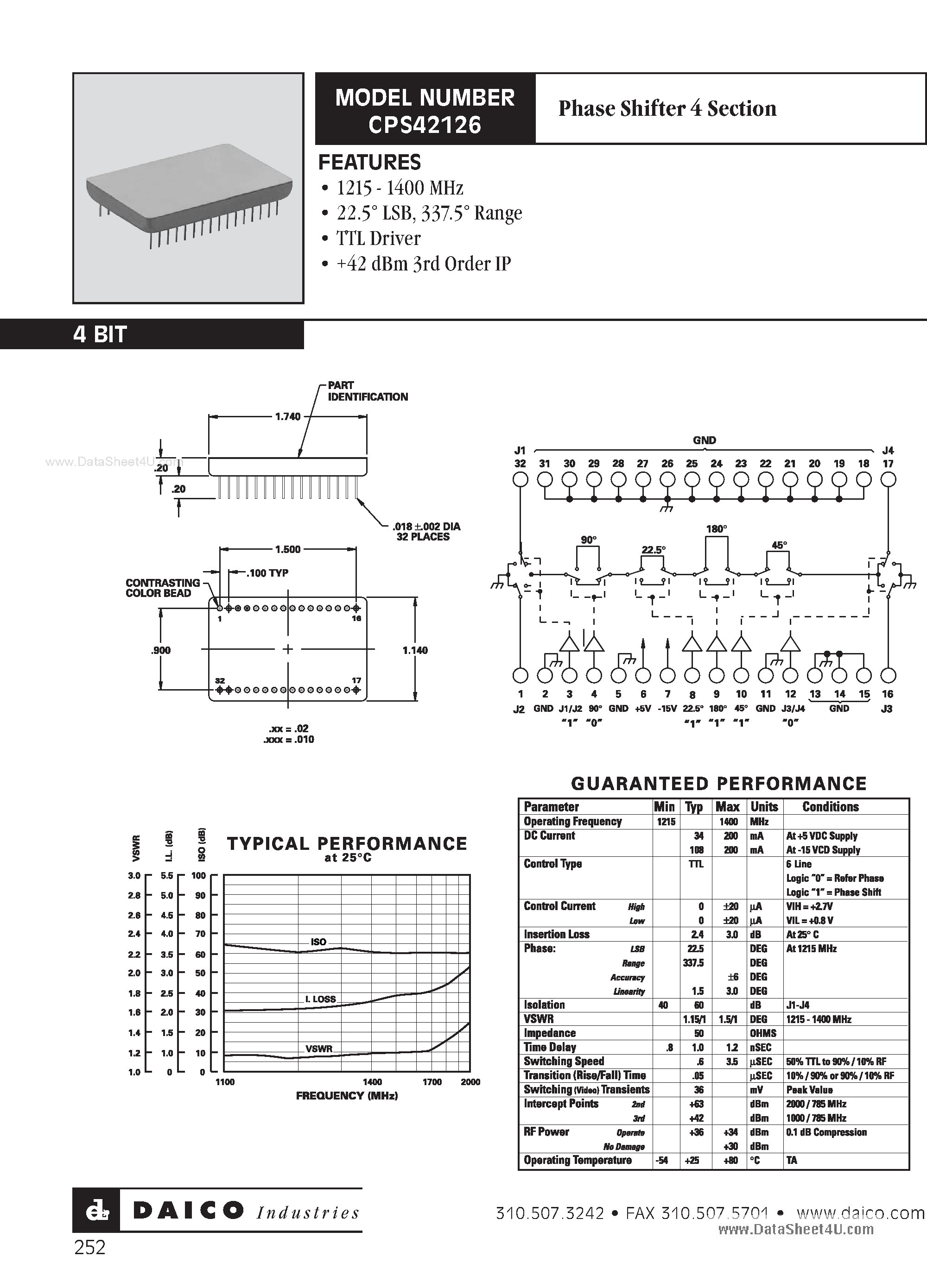 Datasheet CPS42126 - Phase Shifter 4 Section page 1