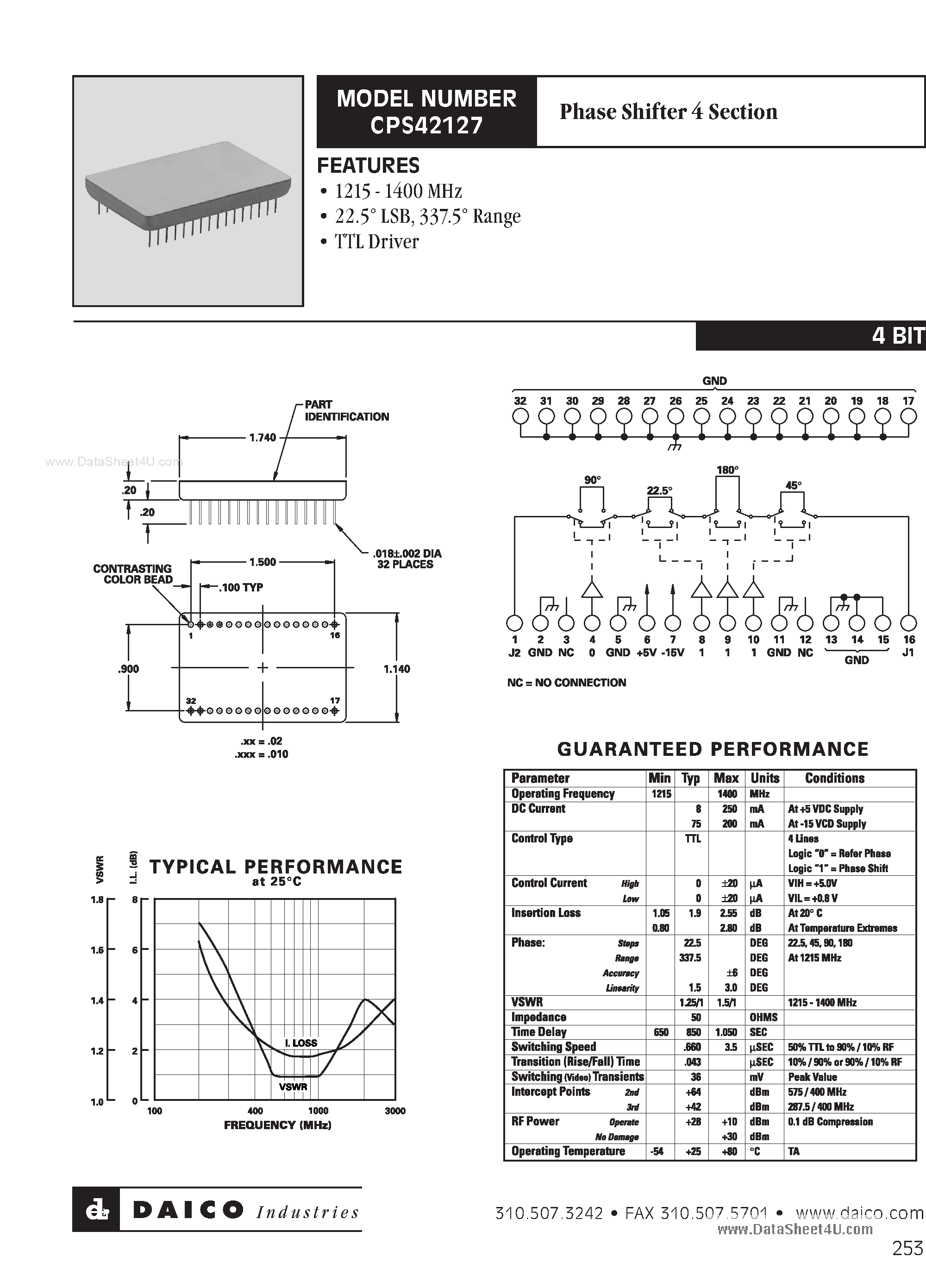Datasheet CPS42127 - Phase Shifter 4 Section page 1
