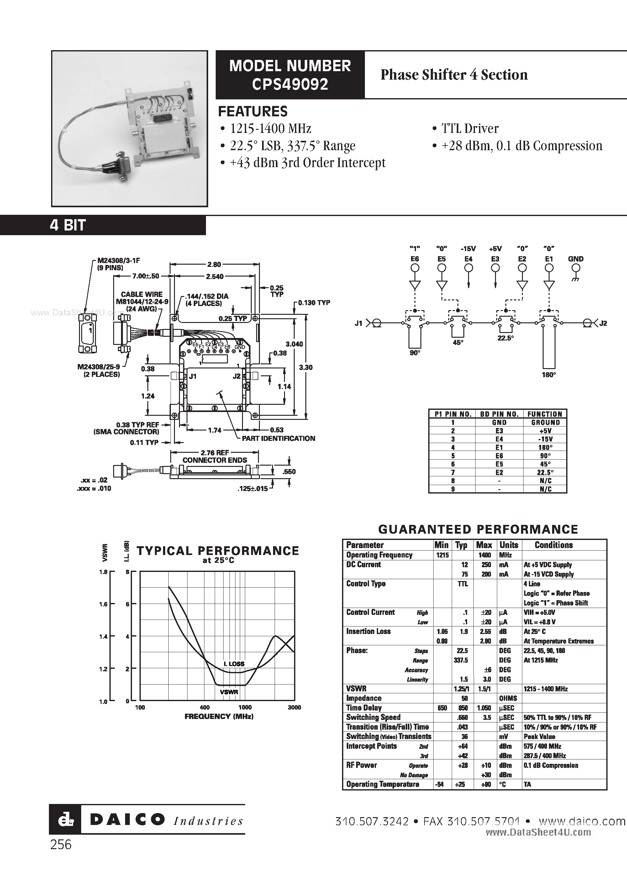 Datasheet CPS49092 page 1 Datasheet CPS49092 - Phase Shifter 4 Section page 1