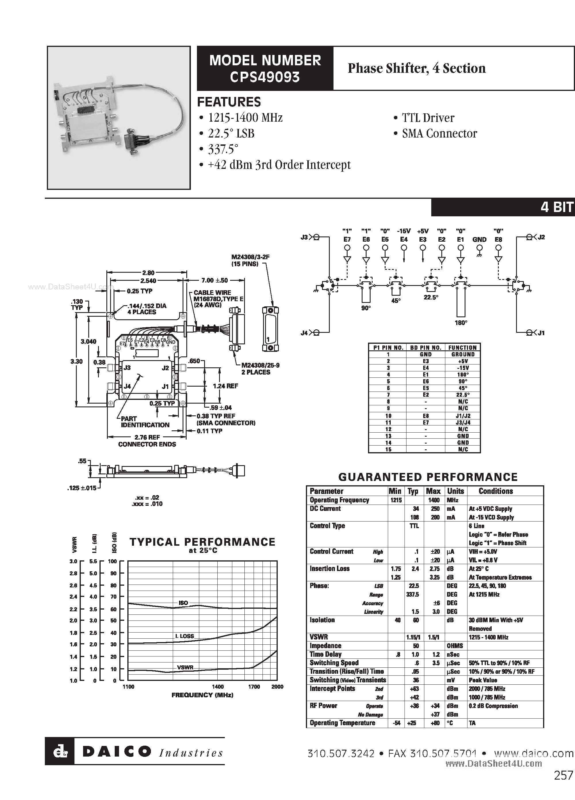 Datasheet CPS49093 page 1 Datasheet CPS49093 - Phase Shifter 4 Section page 1