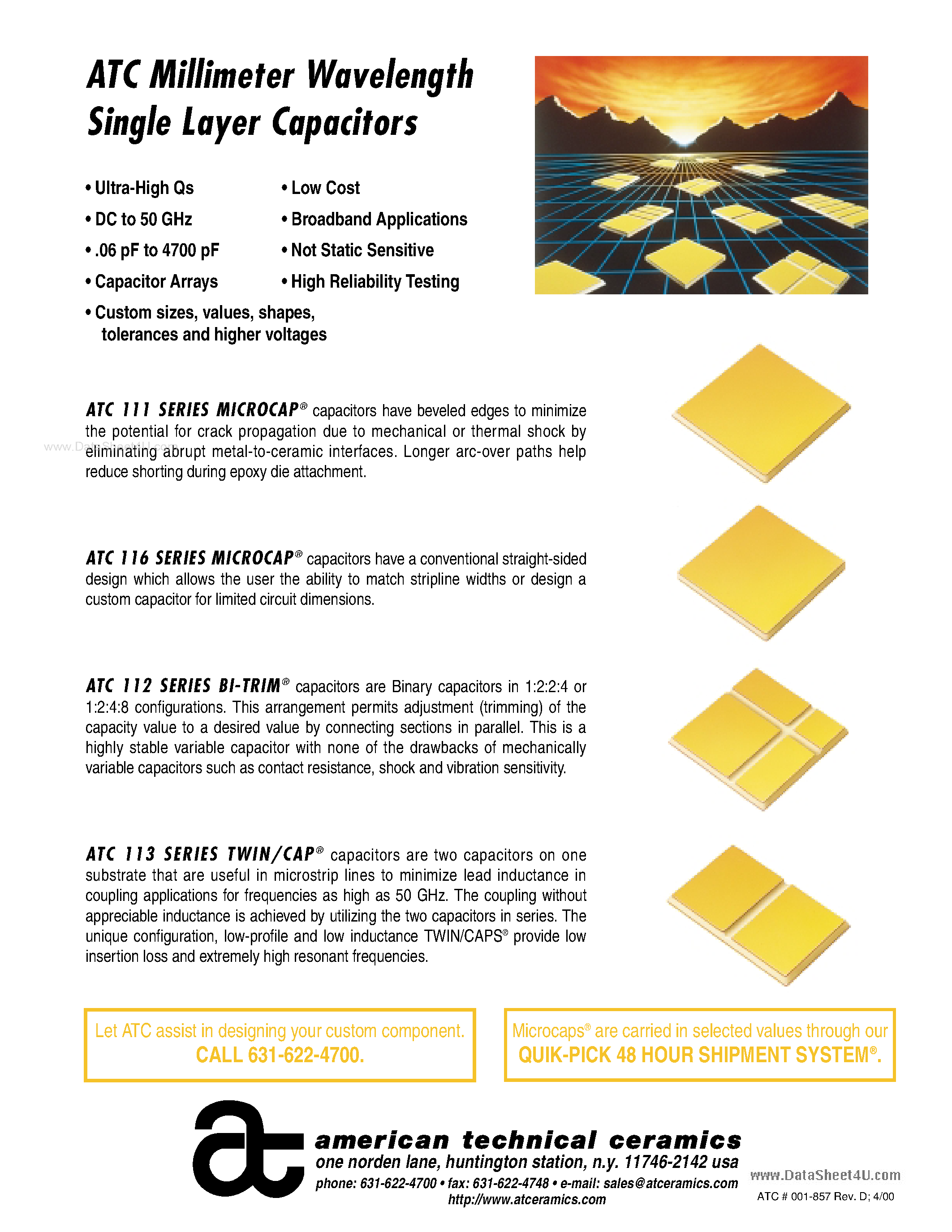 Datasheet ATC111 - Millimeter Wavelength Single Layer Capacitors page 1