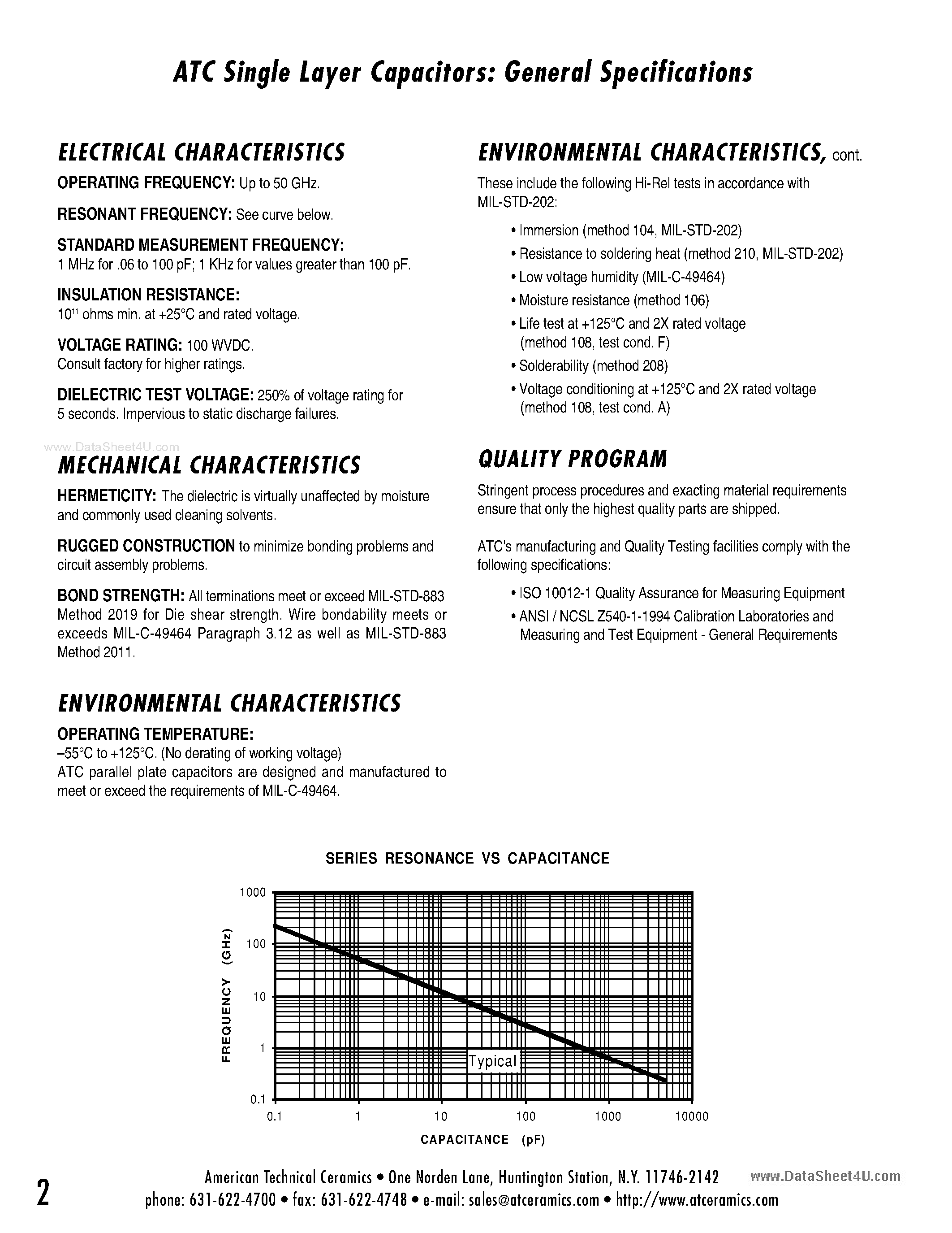 Datasheet ATC111 - Millimeter Wavelength Single Layer Capacitors page 2
