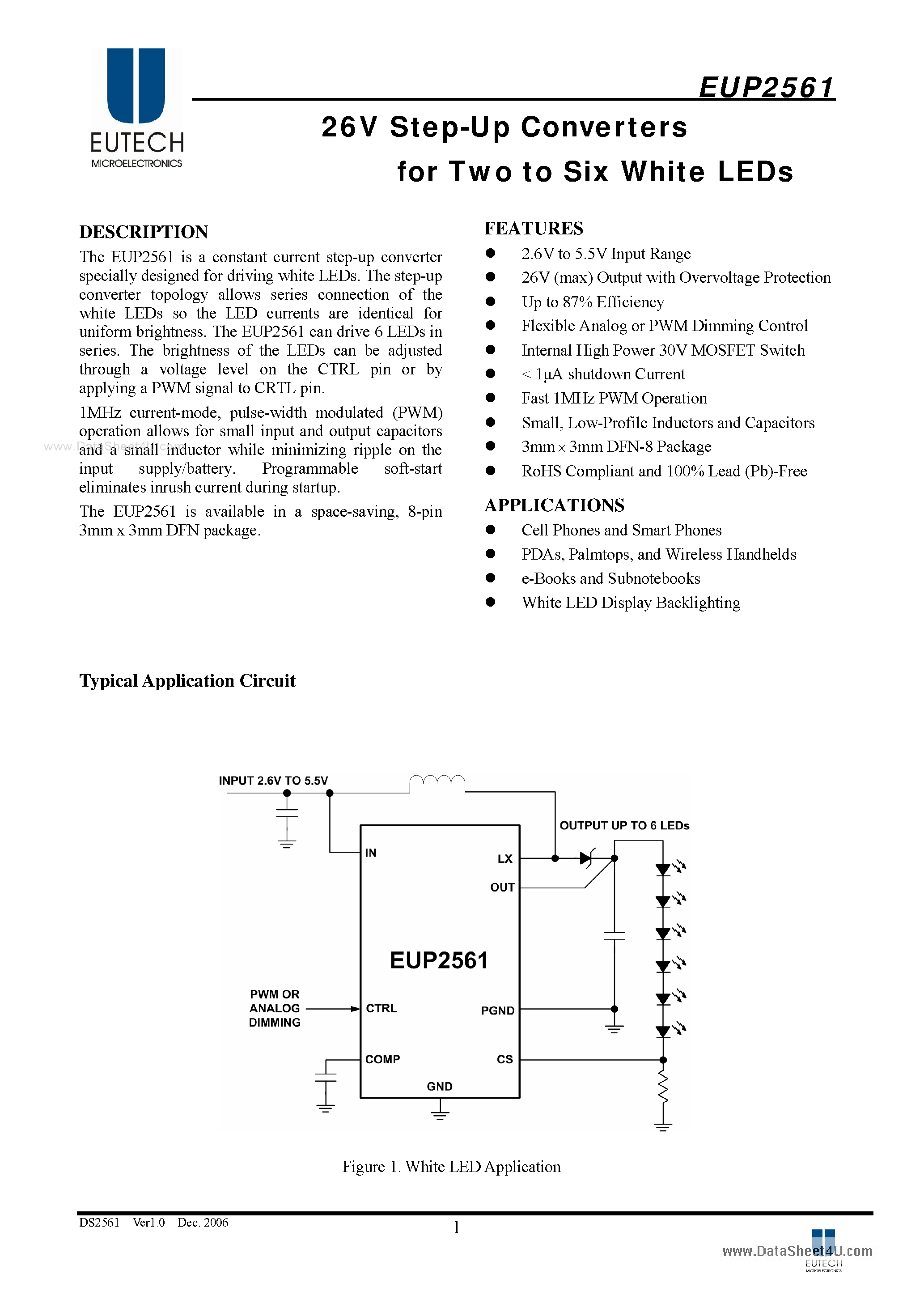 Даташит EUP2561 - 26V Step-Up Converters страница 1