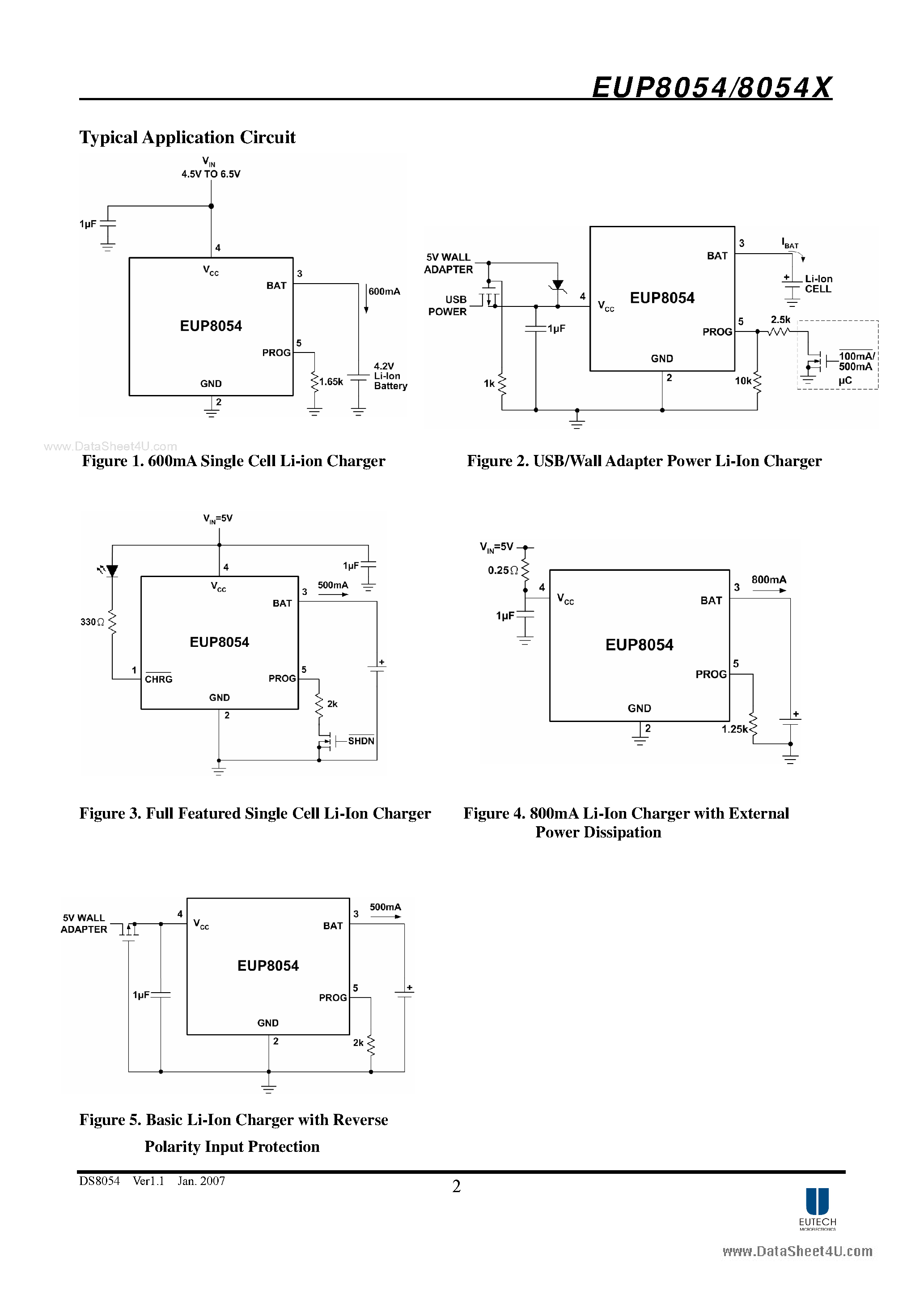 Datasheet EUP8054 - Standalone Linear Li-Ion Battery Charger page 2