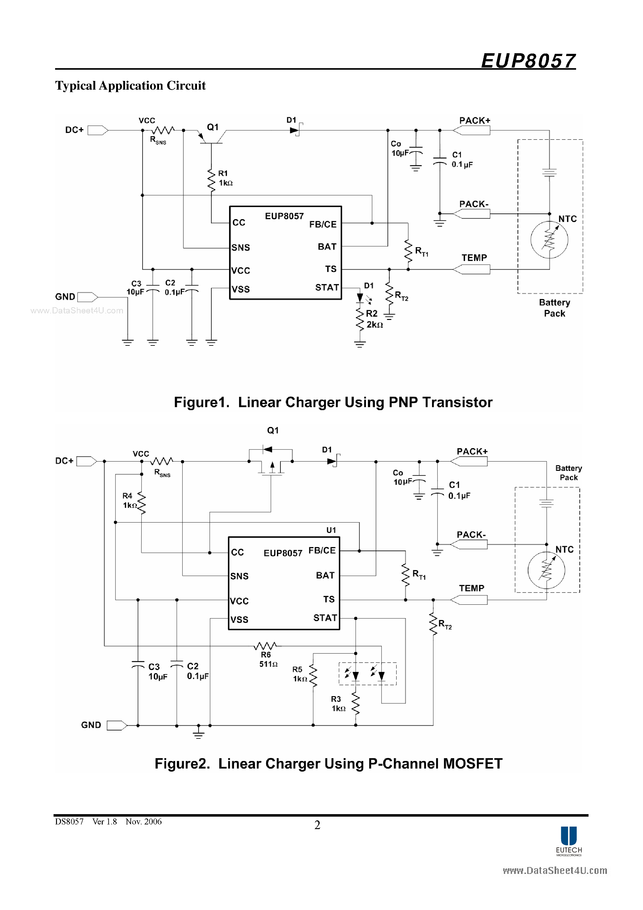 Datasheet EUP8057 - Advanced 1A Linear Charge Management Controllers page 2