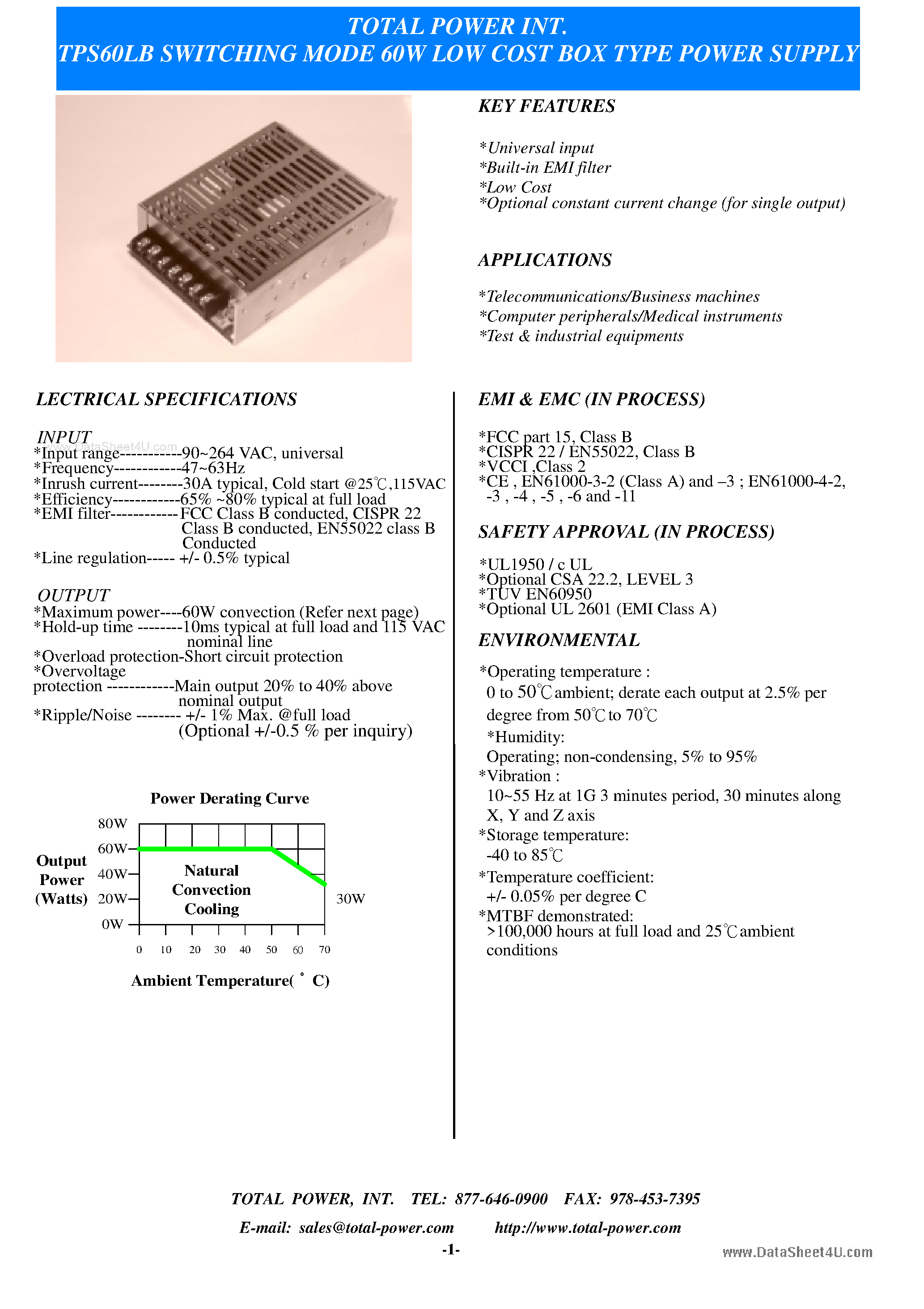 Datasheet TPS60LB page 1 Datasheet TPS60LB - SWITCHING MODE 60W LOW COST BOX TYPE POWER SUPPLY page 1