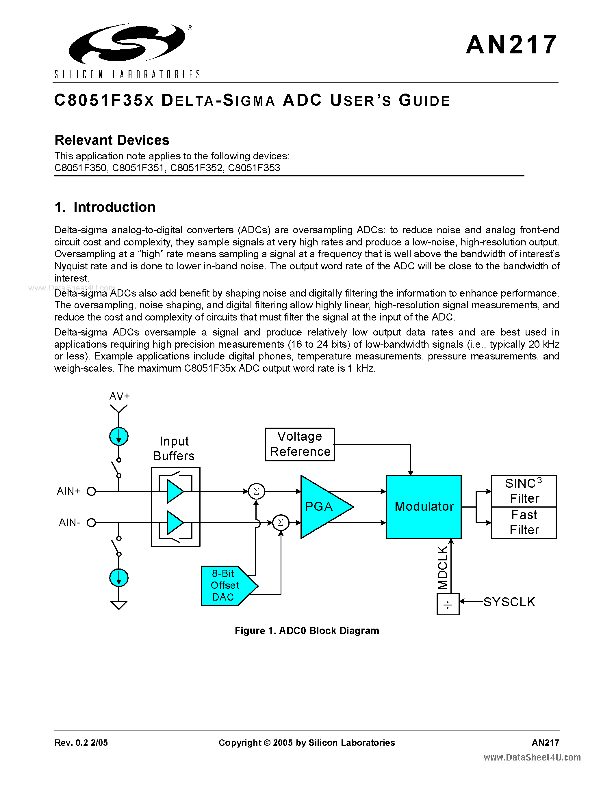 Datasheet AN217 - C8051F35X DELTA-SIGMA ADC USERS GUIDE page 1