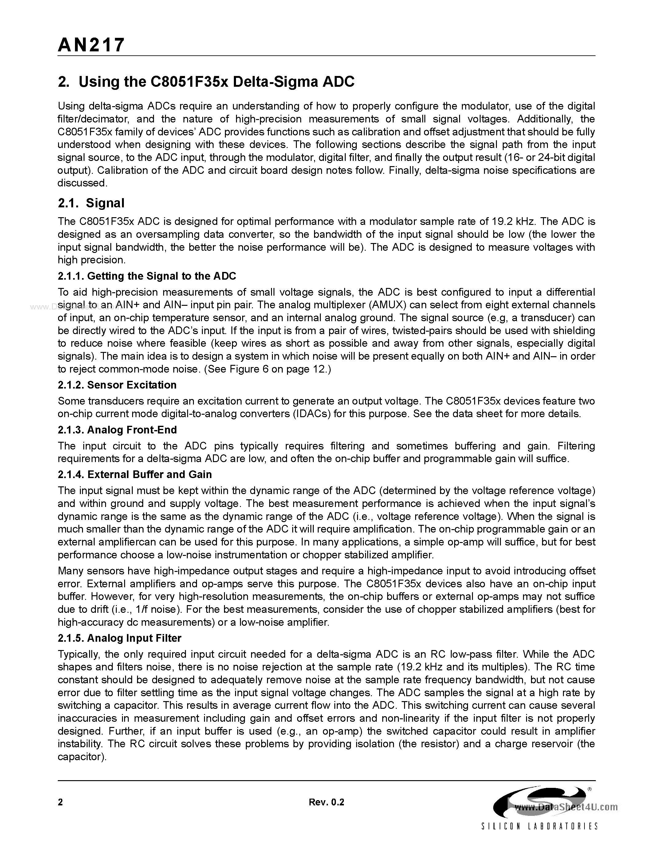 Datasheet AN217 - C8051F35X DELTA-SIGMA ADC USERS GUIDE page 2