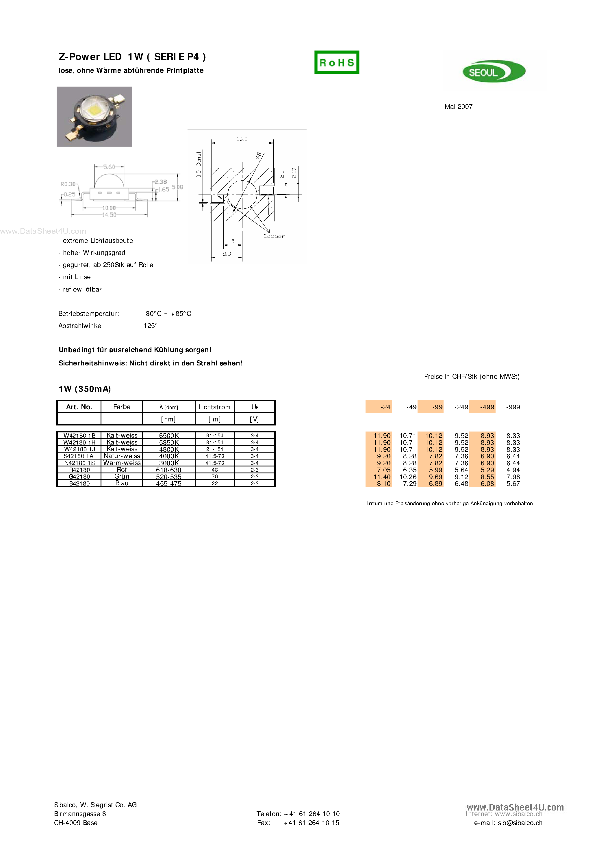 Datasheet W42180 - (W42180 / W42182) Z-Power LED page 1