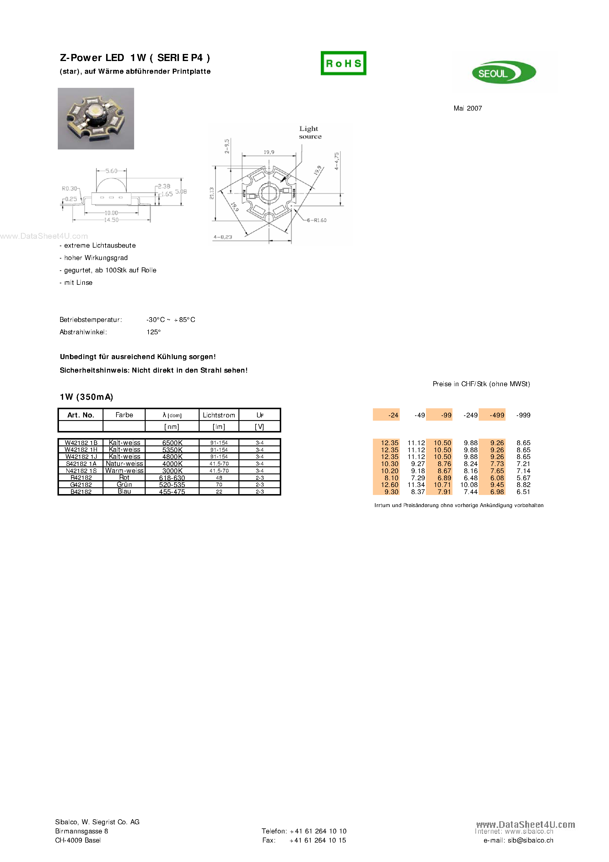 Datasheet W42180 page 2 Datasheet W42180 - (W42180 / W42182) Z-Power LED page 2