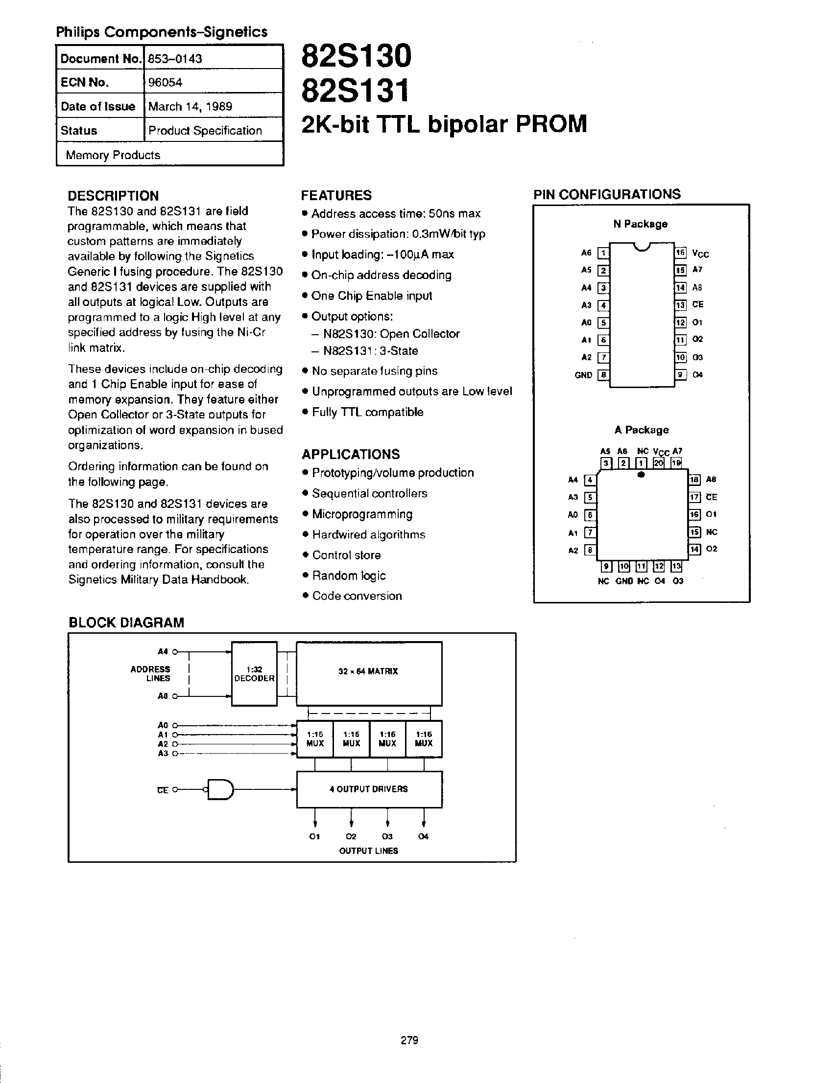 Даташит N82S130 - 2K-Bit TTL Bipolar PROM страница 1