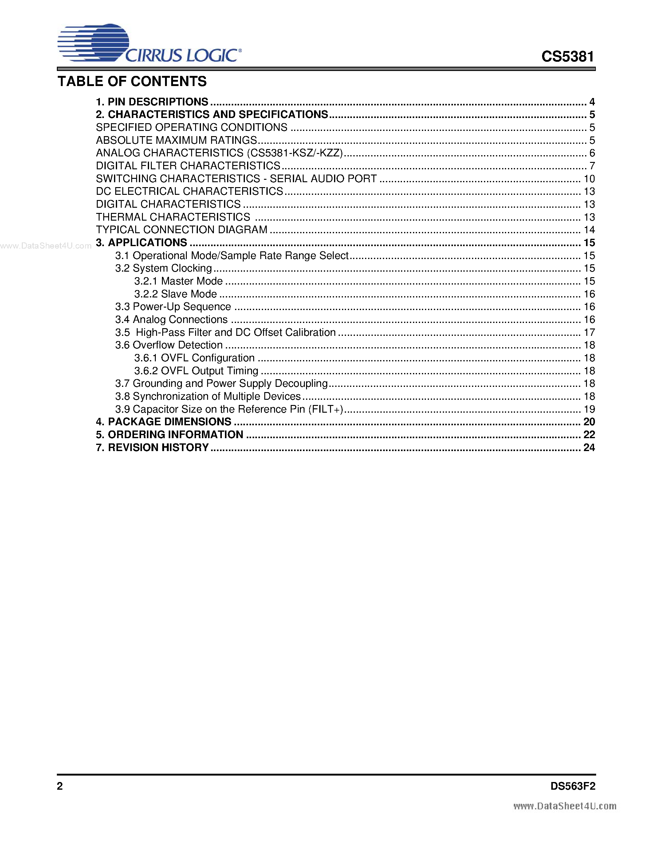 Даташит на микросхему CS5381 страница 2 Даташит CS5381 - Multi-Bit Audio A/D Converter страница 2