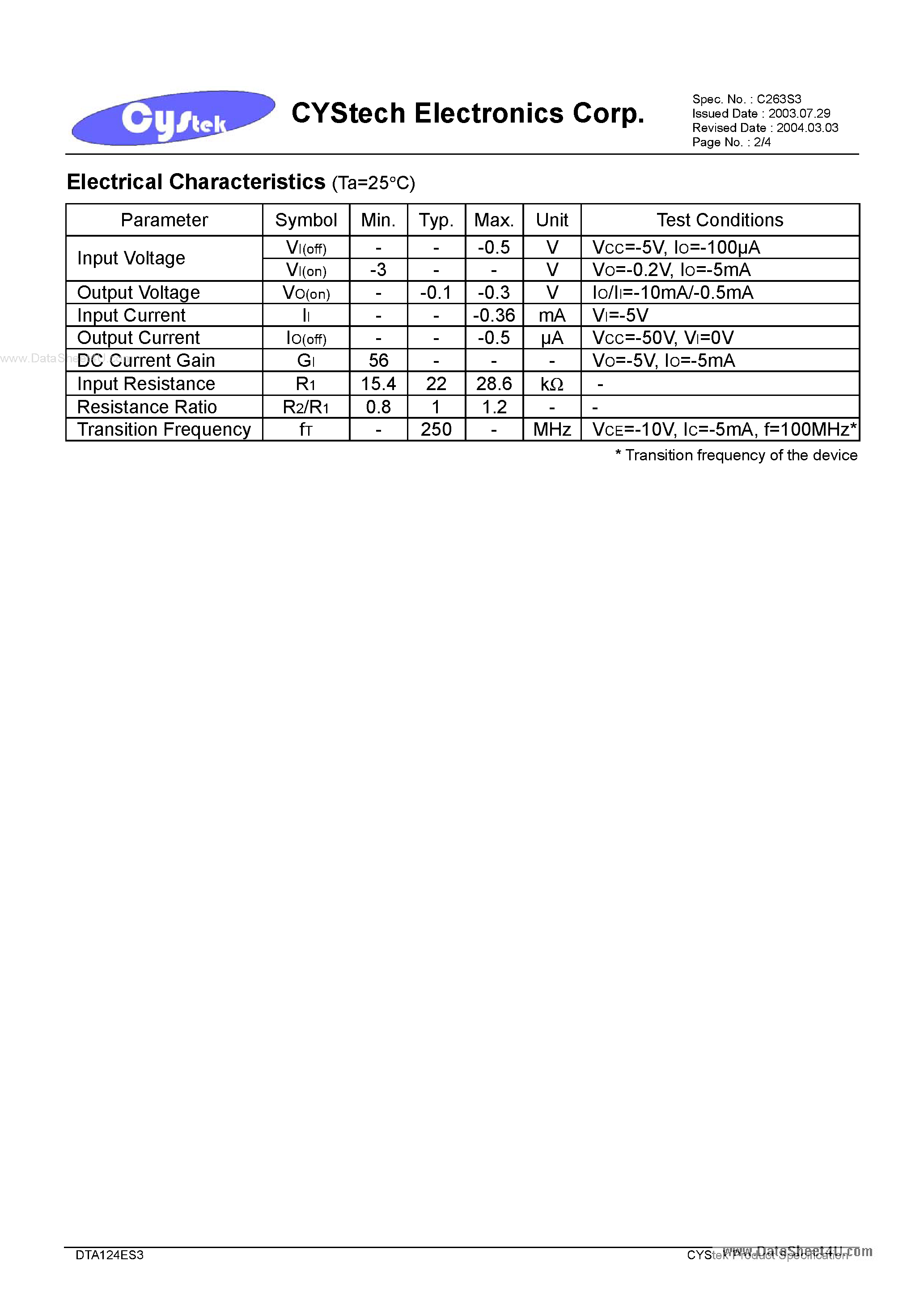 Даташит на микросхему DTC124ES3 страница 2 Даташит DTC124ES3 - PNP Digital Transistors страница 2