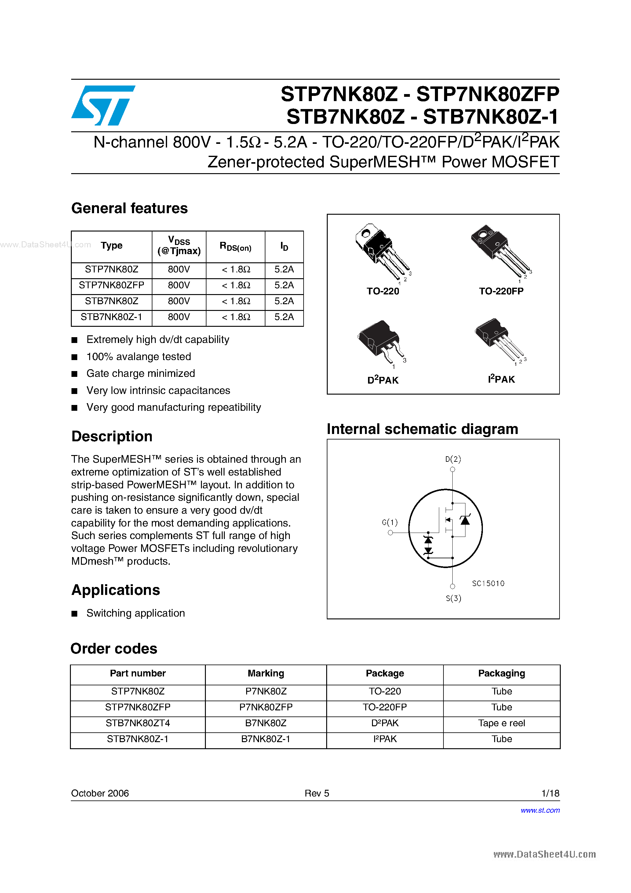 Даташит на микросхему P7NK80ZFP страница 1 Даташит P7NK80ZFP - Search -----> STP7NK80ZFP страница 1