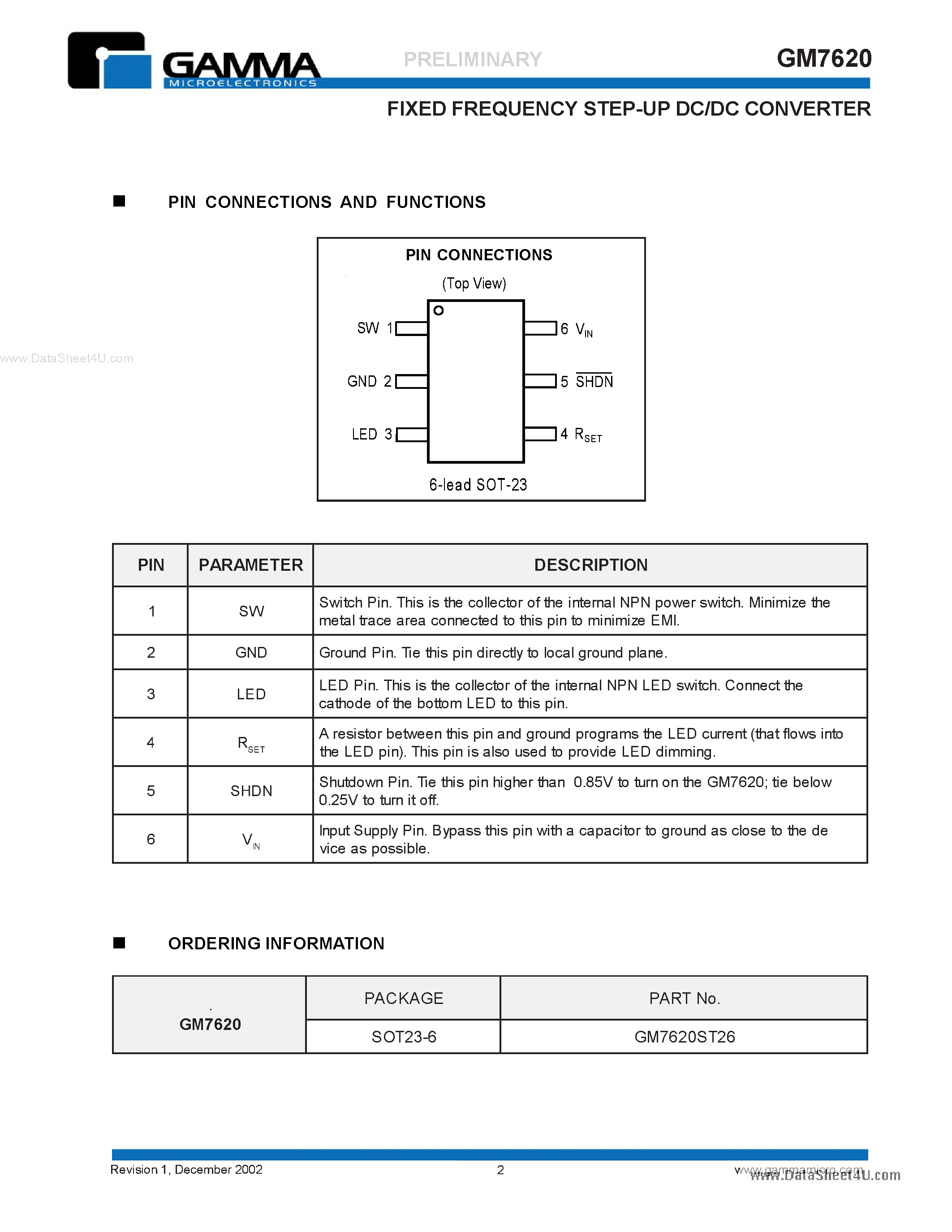 Даташит на микросхему GM7620 страница 2 Даташит GM7620 - Fixed Frequency Step-up Dc-to-dc Converter страница 2