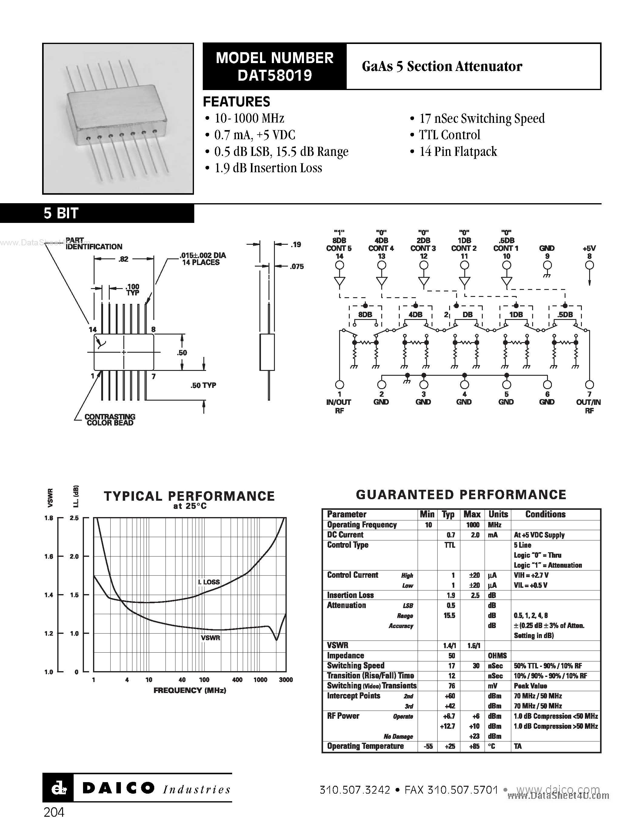 Datasheet DAT58019 - GaAs 5 Section Attenuator page 1