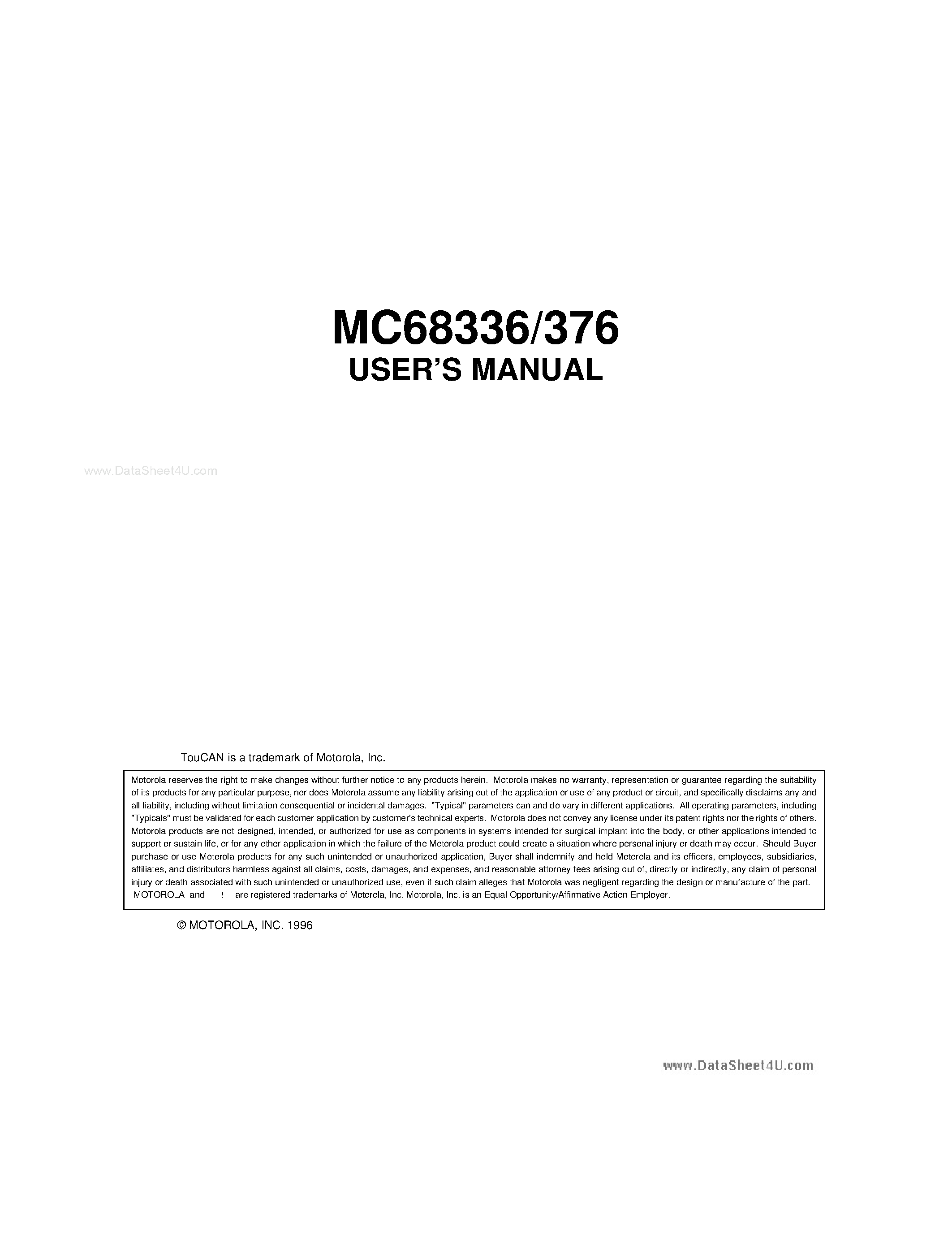 Datasheet MC68336 - (MC68336 / MC68376) User Manual page 1