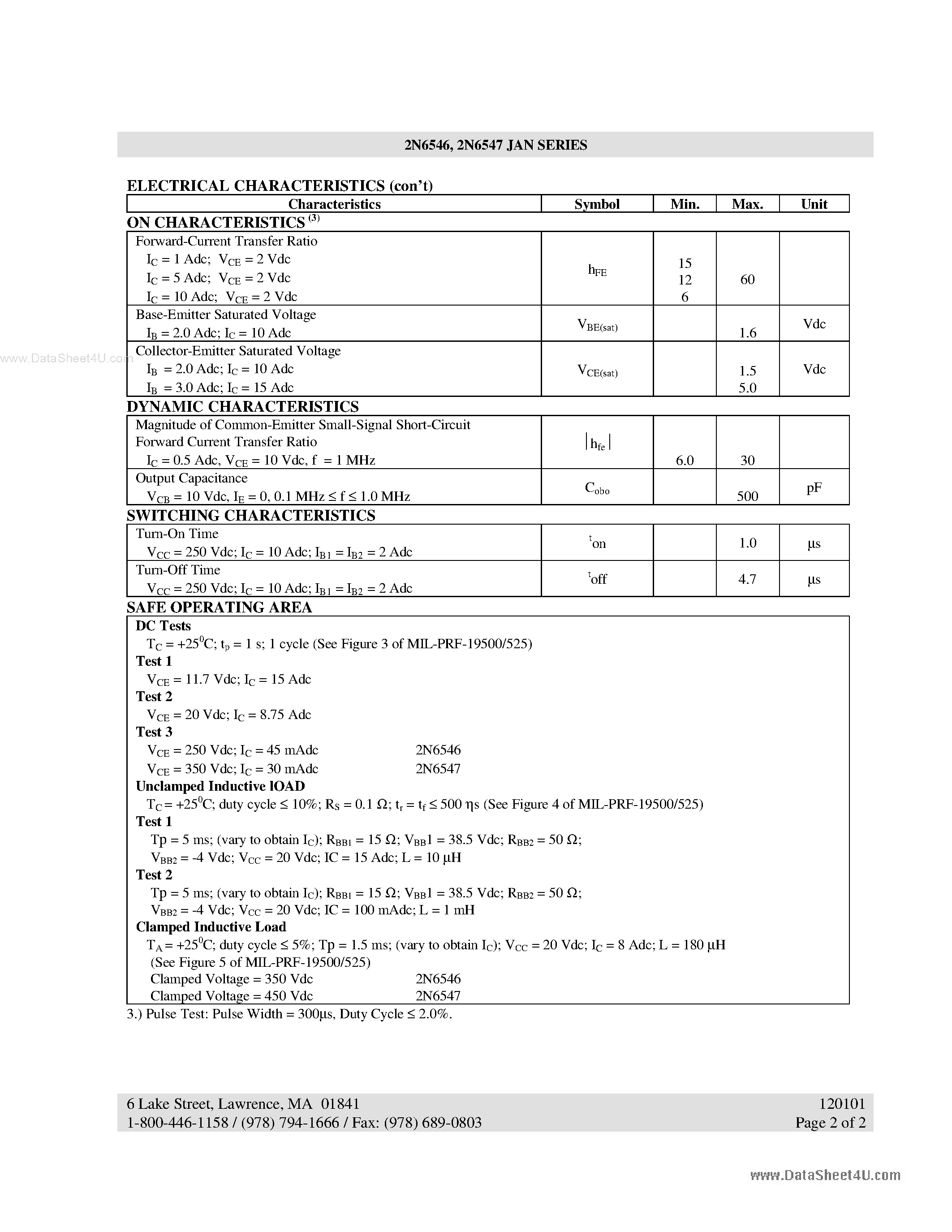 Datasheet 2N6546 - (2N6546 / 2N6547) NPN POWER SILICON TRANSISTOR page 2