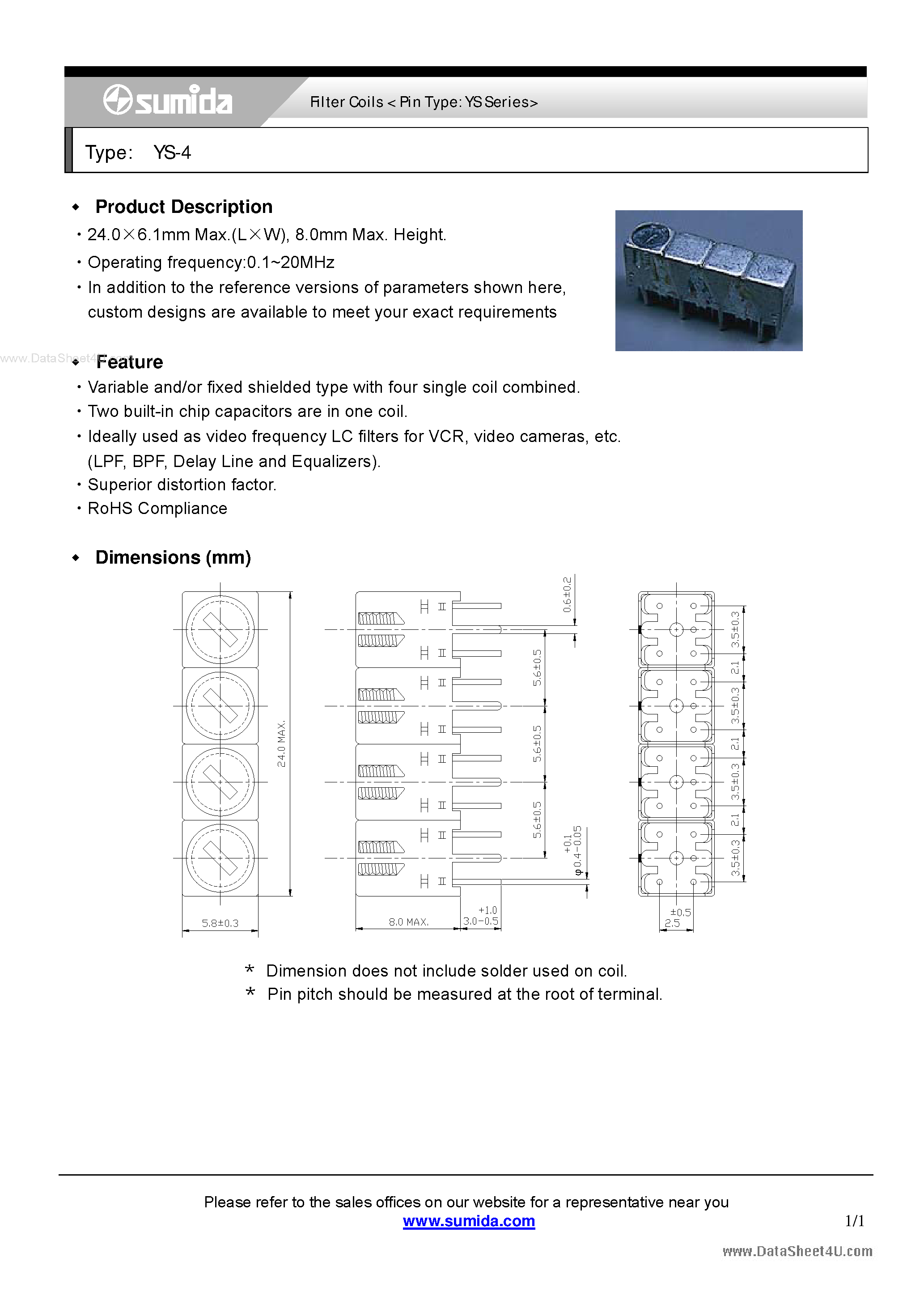 Datasheet YS-4 - Filter Coils page 1
