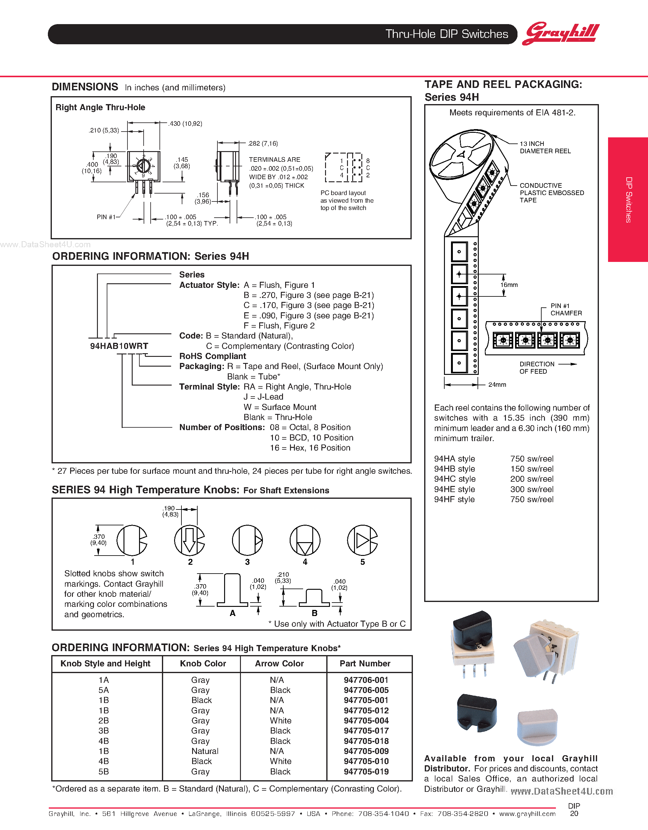 Datasheet 94Hxxxx - Thru-Hole DIP Switches page 2
