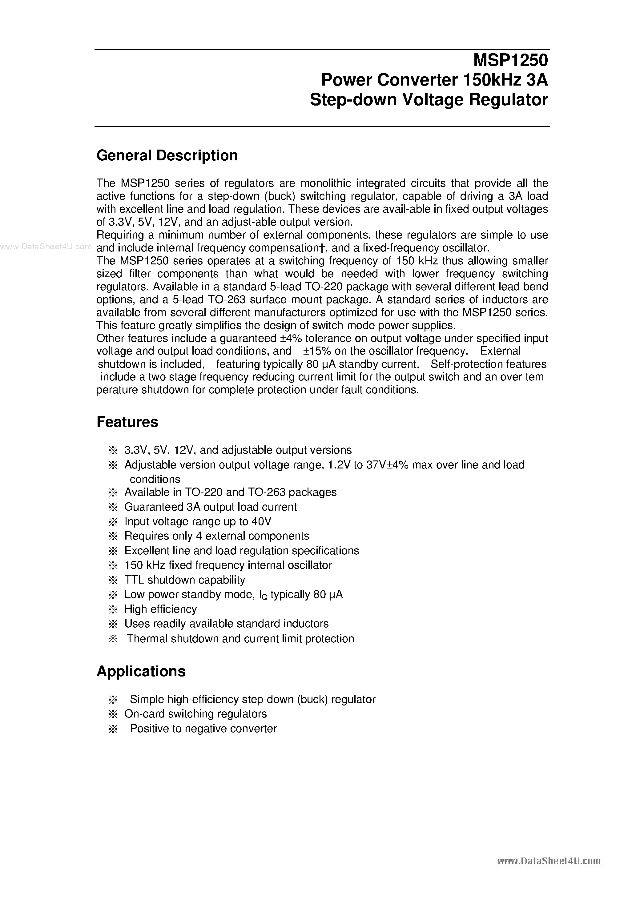 Datasheet MSP1250 - Power Converter Step-down Voltage Regulator page 1