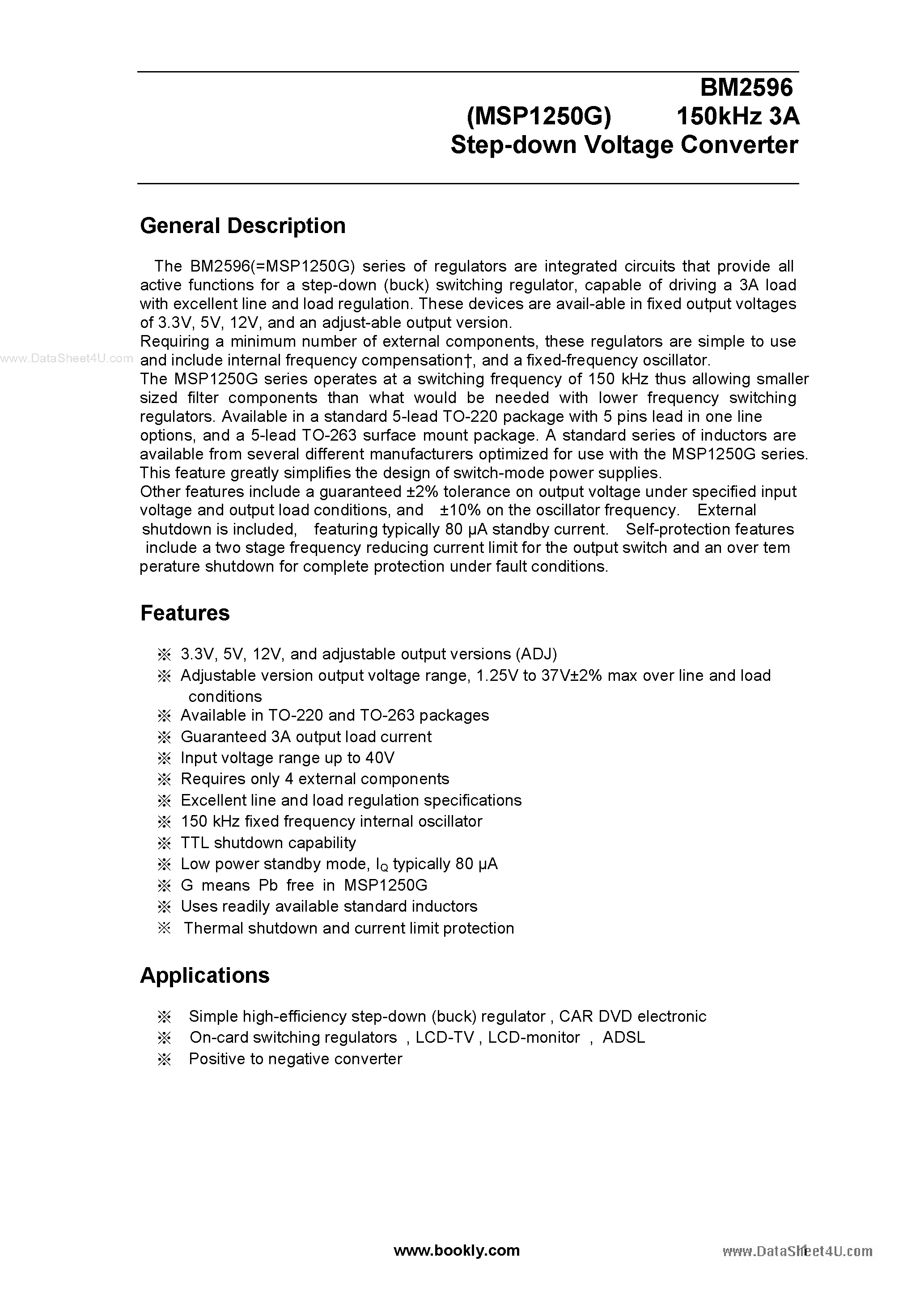 Даташит на микросхему MSP1250G страница 1 Даташит MSP1250G - Step Down Voltage Converter страница 1