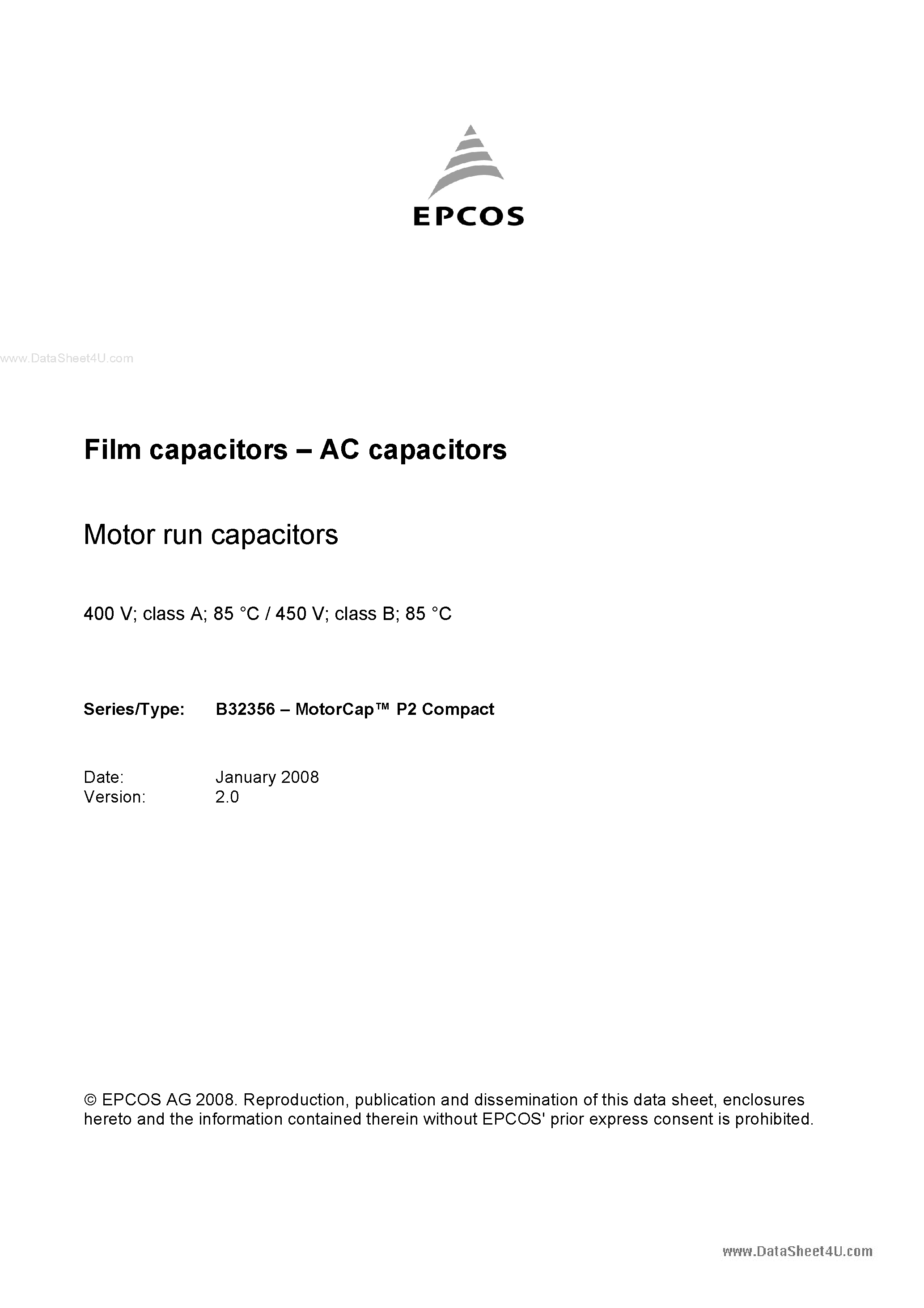 Даташит на микросхему B32356 страница 1 Даташит B32356 - Film Capacitors страница 1