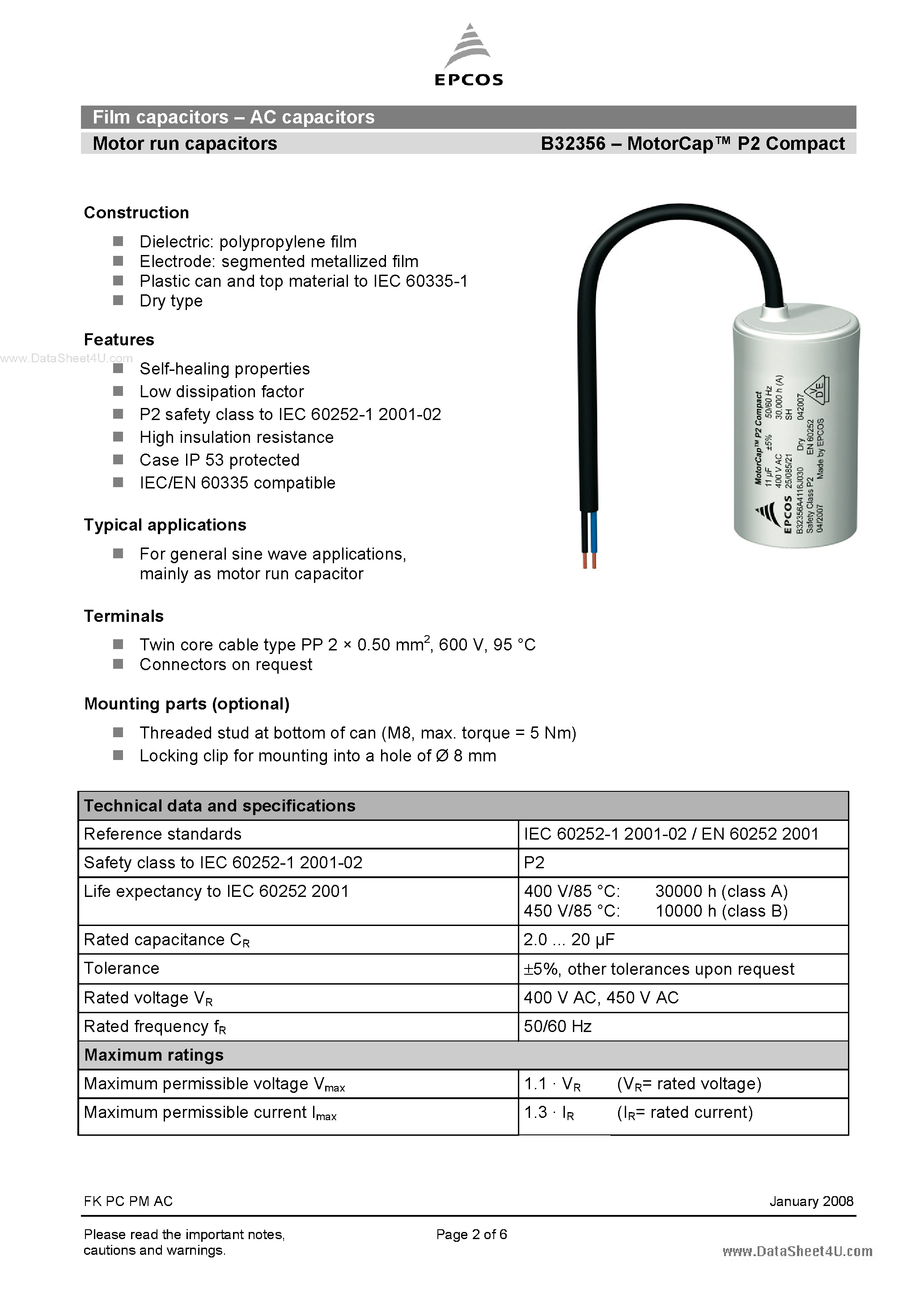 Даташит на микросхему B32356 страница 2 Даташит B32356 - Film Capacitors страница 2