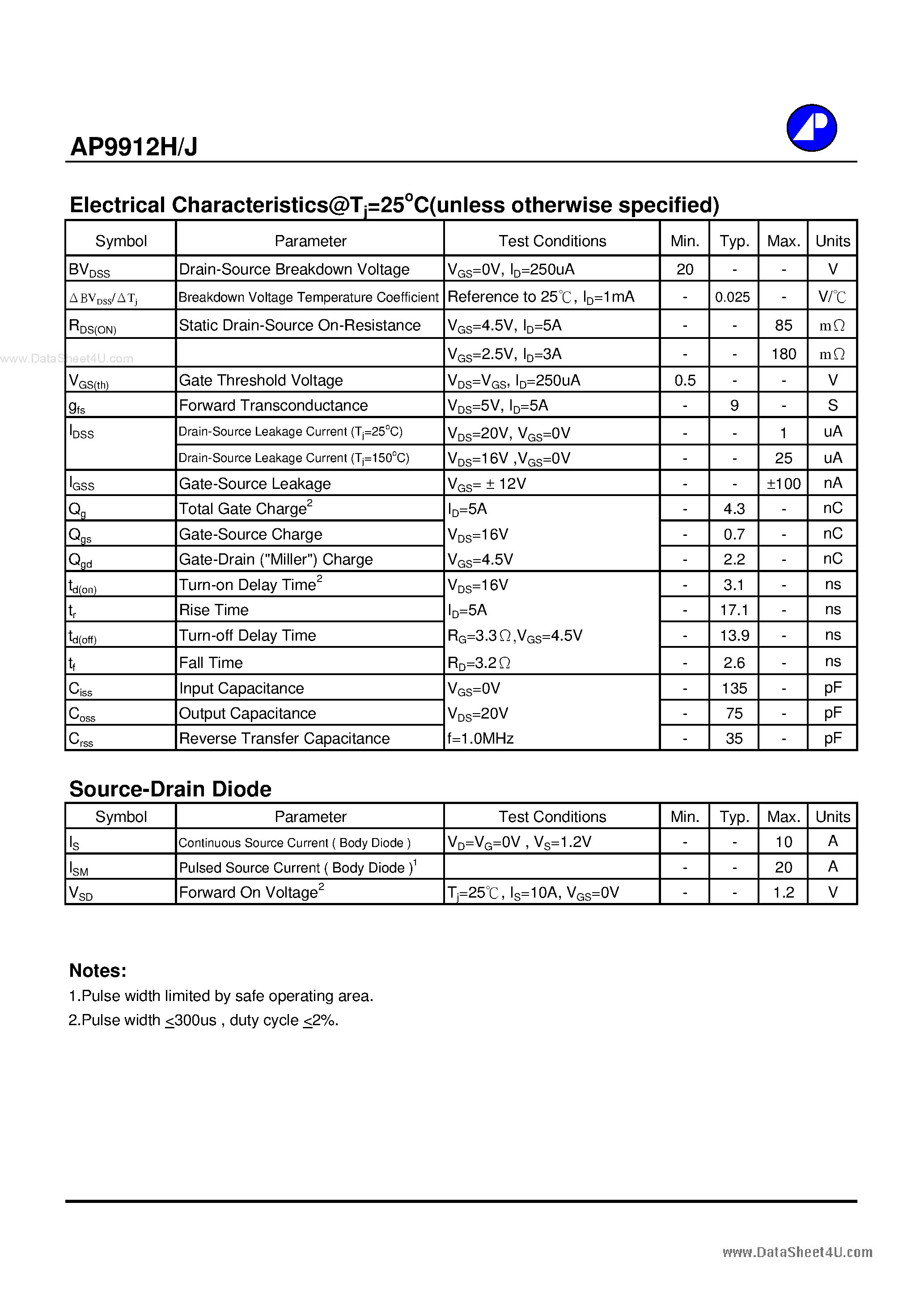 Datasheet AP9912H - N-CHANNEL ENHANCEMENT MODE POWER MOSFET page 2