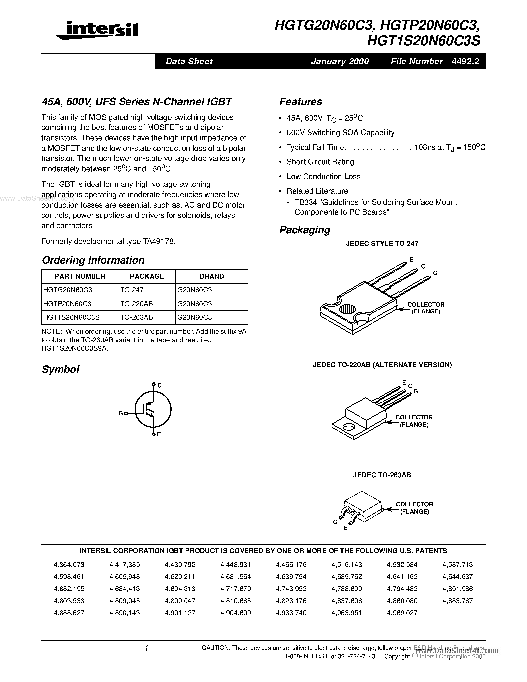 Даташит 20N60C3 - Search -----> HGTG20N60C3 страница 1